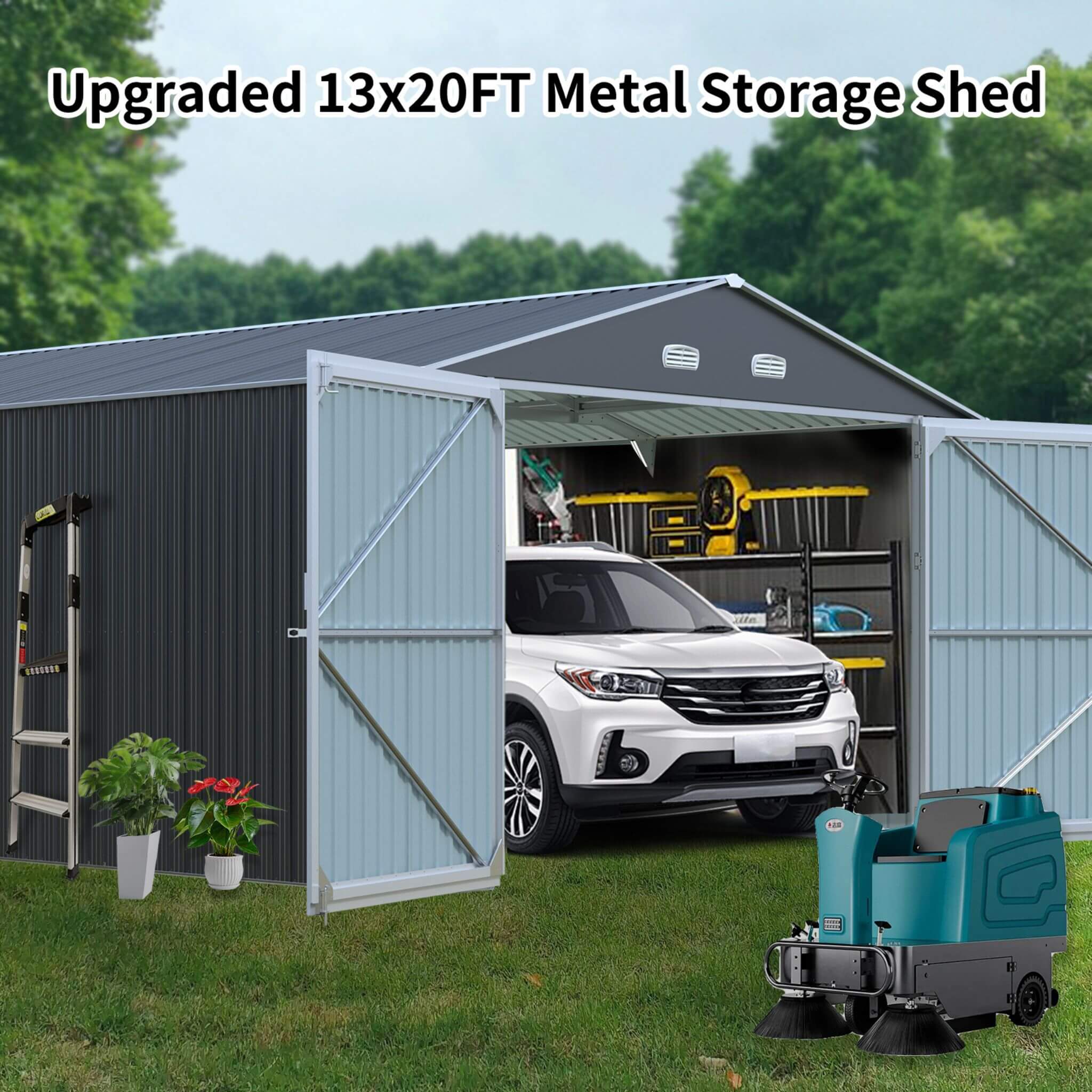 [13x20FT] Alora Large Heavy-Duty Outdoor Metal Storage Shed With Double Doors