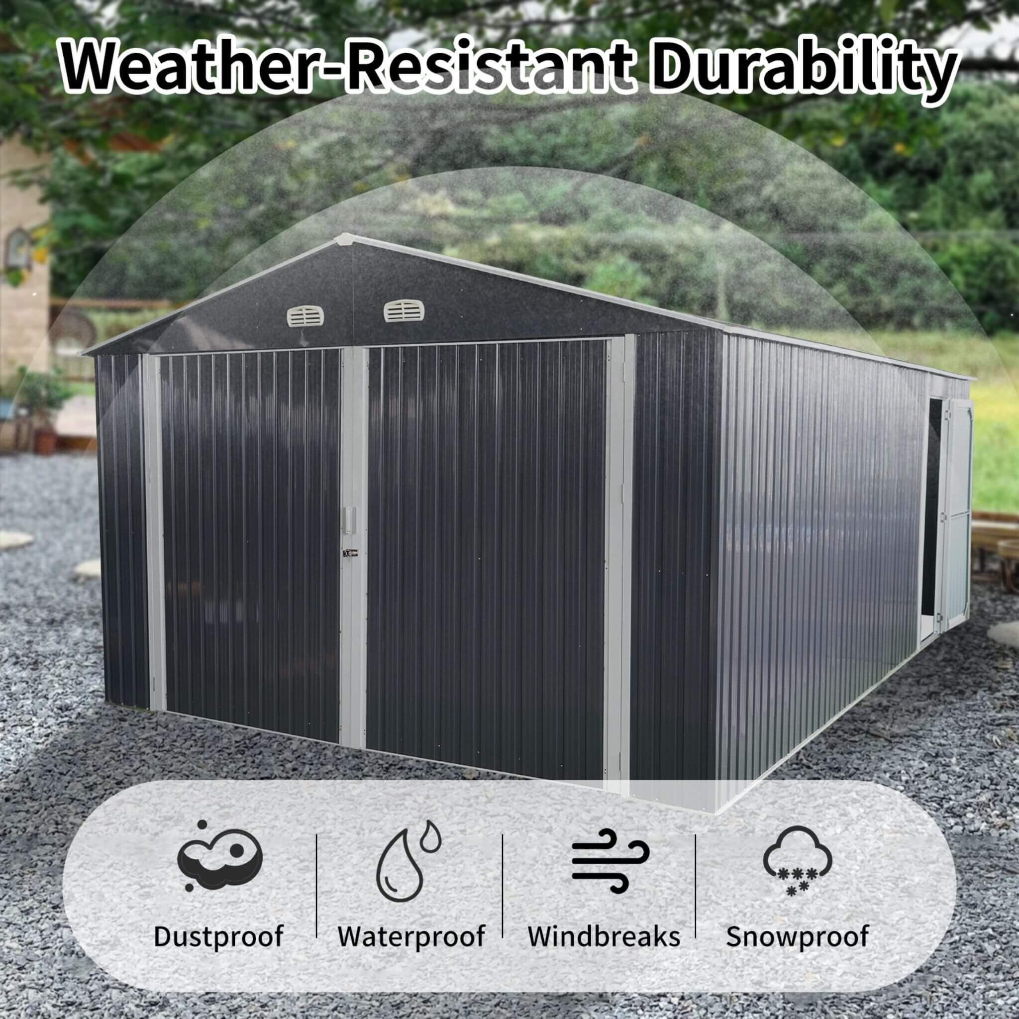 [13x20FT] Alora Large Heavy-Duty Outdoor Metal Storage Shed With Double Doors
