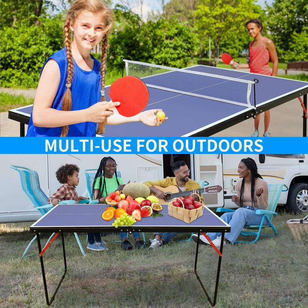 54 In. Table Tennis Table Midsize Foldable Portable Ping Pong Table Set with Net, 2 Paddles and 3 Balls