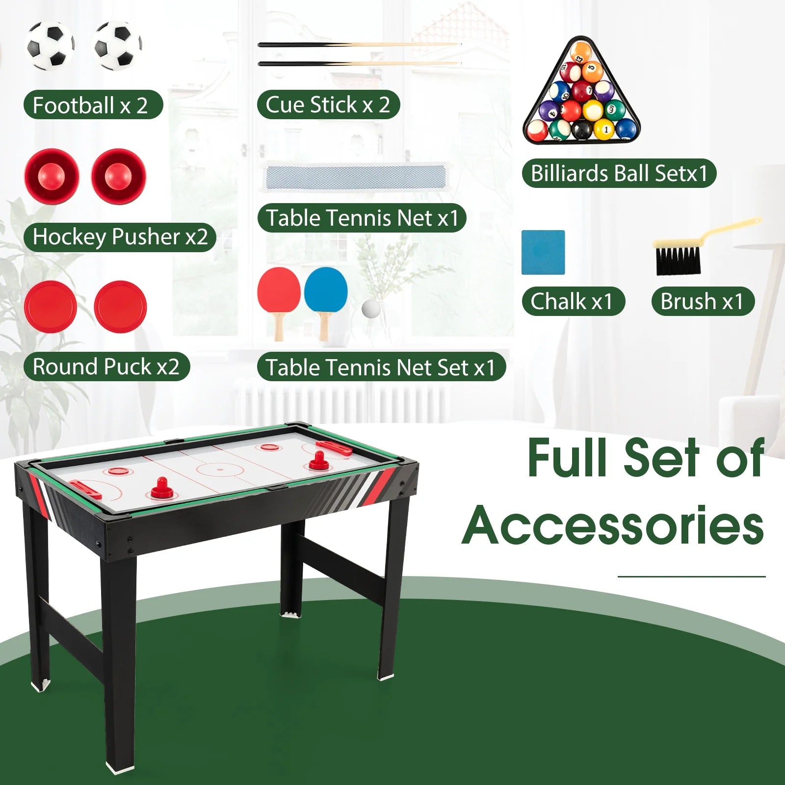 4-In-1 Combo Game Table 49" Foosball with Pool Billiards Air Hockey Table Tennis