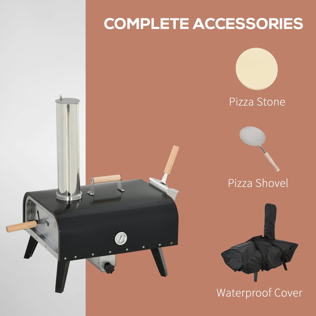 Outsunny Outdoor Pizza Oven with 12" Rotating Stone and Foldable Legs