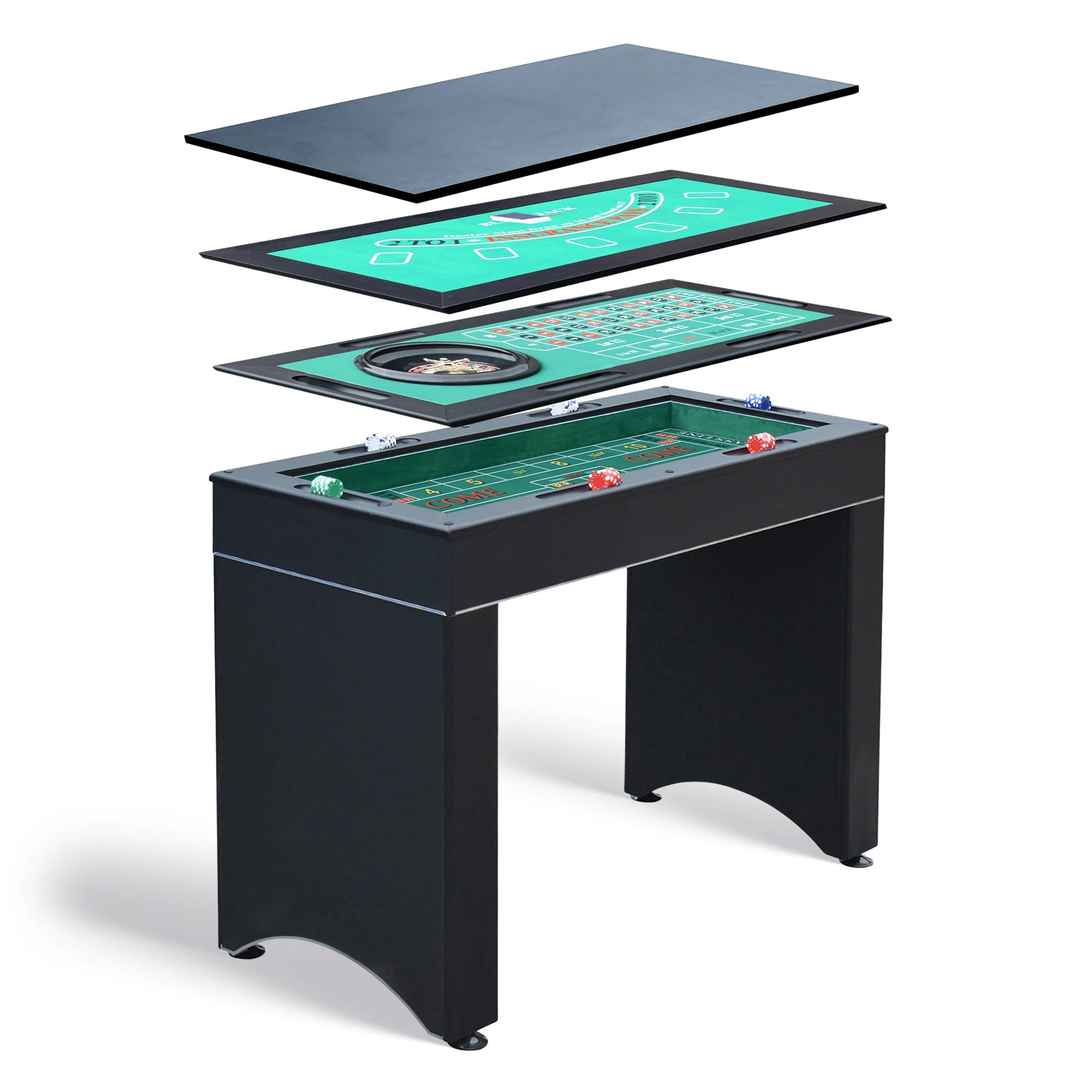 Monte Carlo 4-In-1 Multi Combo Game Table Set, Roulette, Blackjack, Craps