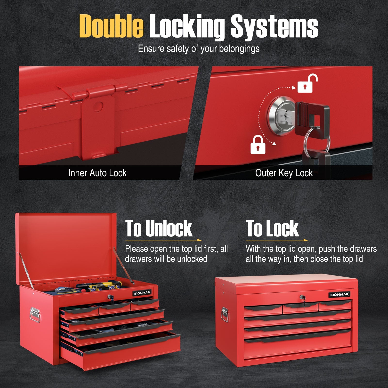 24 Inch Tool Chest Case with 6 Drawers and Top Storage for Garage Repair Shop & Warehouse-Red
