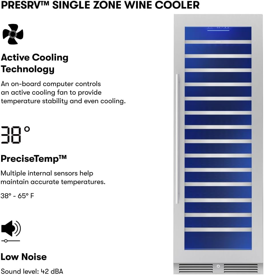 Presrv 24 Inch Wine Fridge Full Size Single Zone - Tall Wine Cooler Cellars Large Cabinet Wine Refrigerator Home Bar Chiller Freestanding with Glass Door for 148 Bottles 750Ml