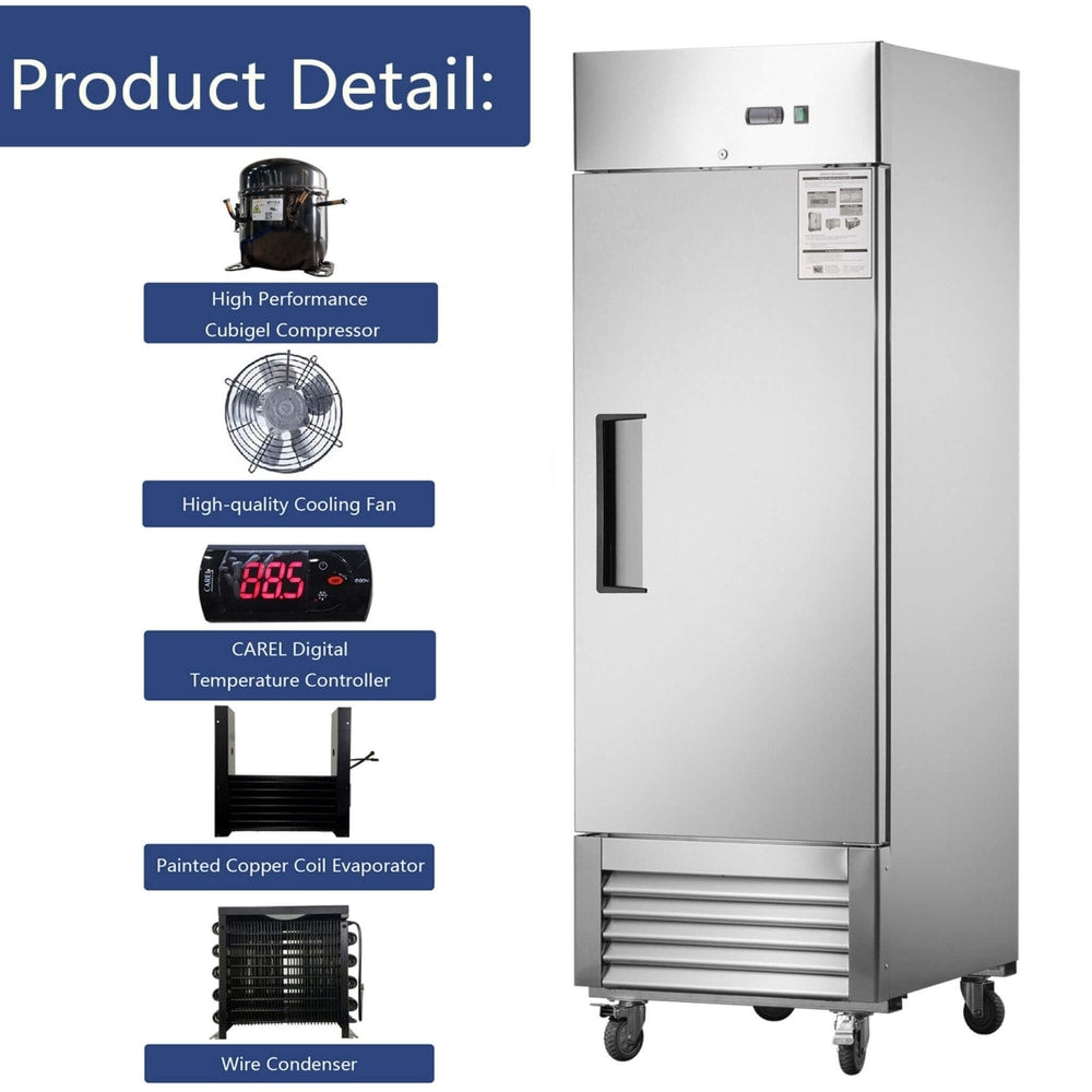Heavy-Duty 27-Inch 8.7 Cu.Ft Commercial Upright Stainless Steel Reach-In Freezer