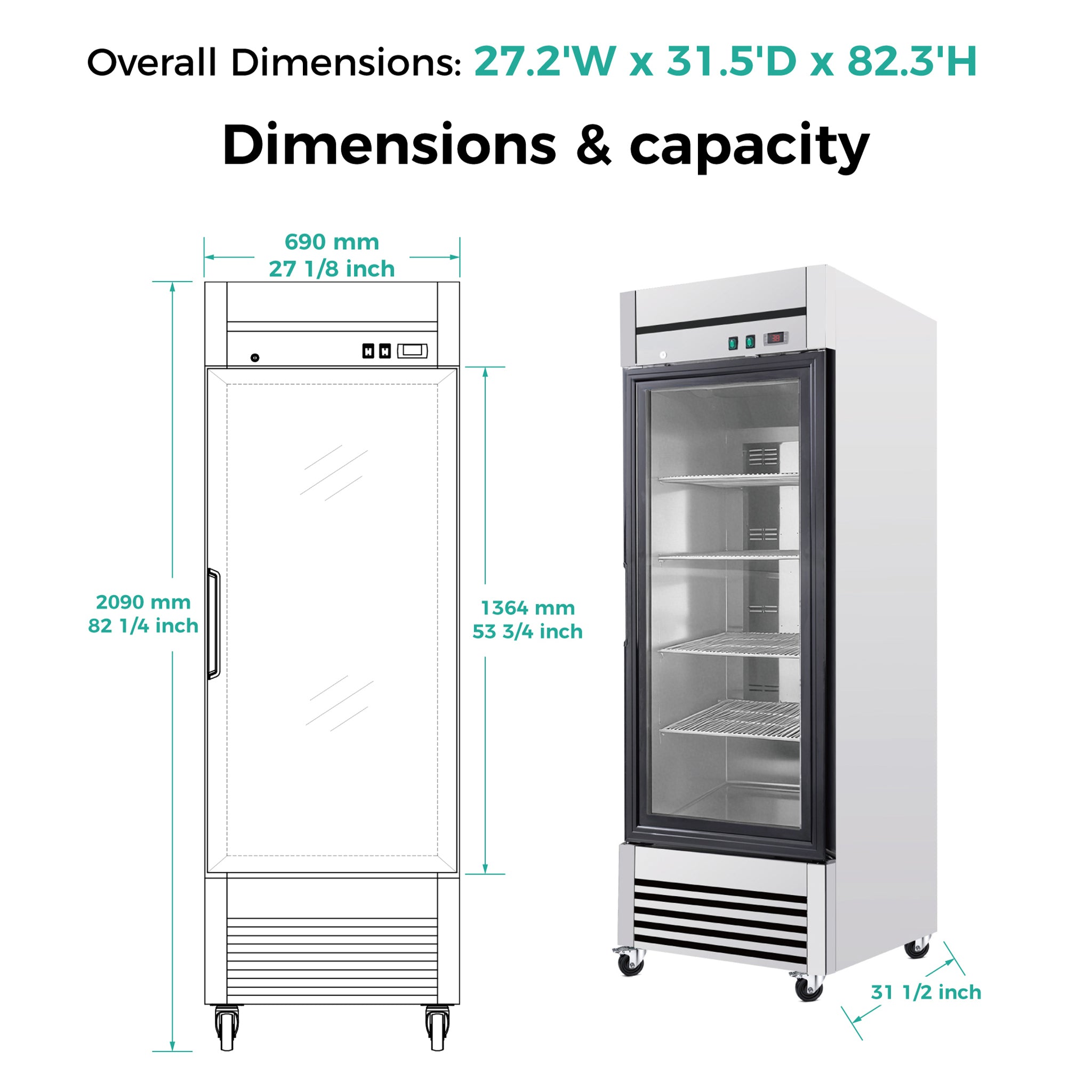 27-Inch Commercial Single Glass Door Reach-In Display Refrigerator