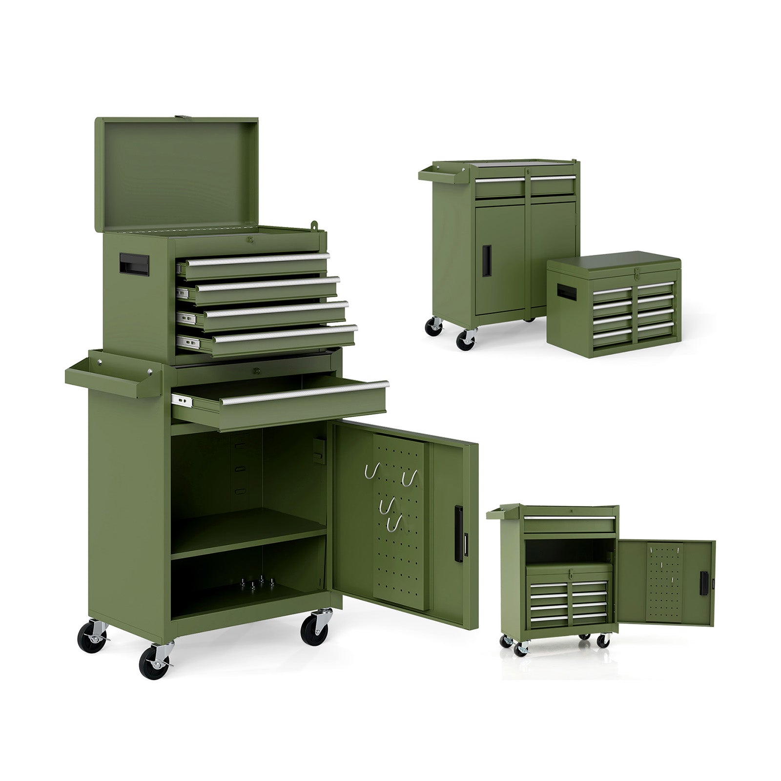 2-in-1 Tool Chest and Cabinet with 5 Sliding Drawers-Black