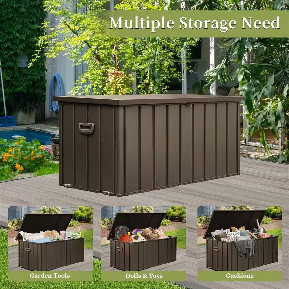 100 Gal. Dark Brown Outdoor Storage Deck Box Waterproof, Large Patio Storage Bin