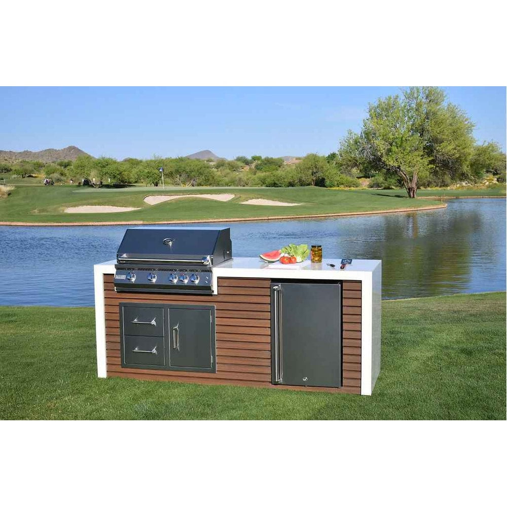 KoKoMo Outdoor Kitchen Island with Waterfall Edge – 32” Built-In Grill