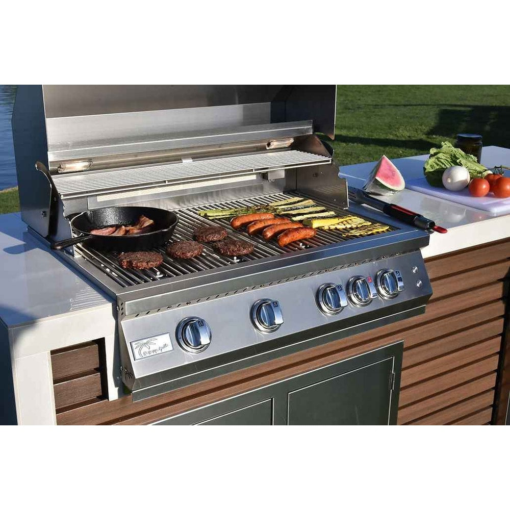 KoKoMo Outdoor Kitchen Island with Waterfall Edge – 32” Built-In Grill