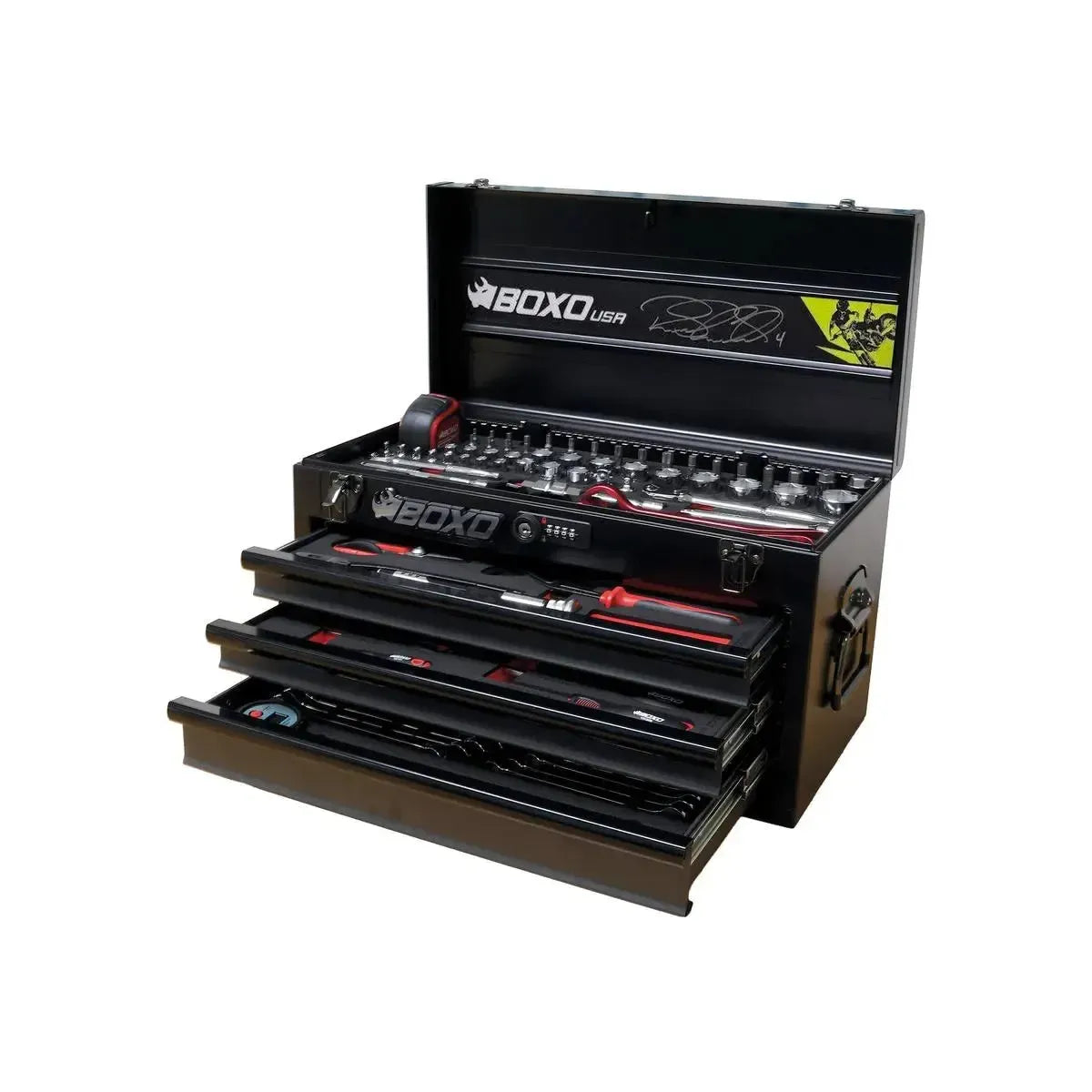 MotoBox | Ricky Carmichael 3-Drawer Portable Tool Box with 103-Piece Metric Motorcycle Tool Set
