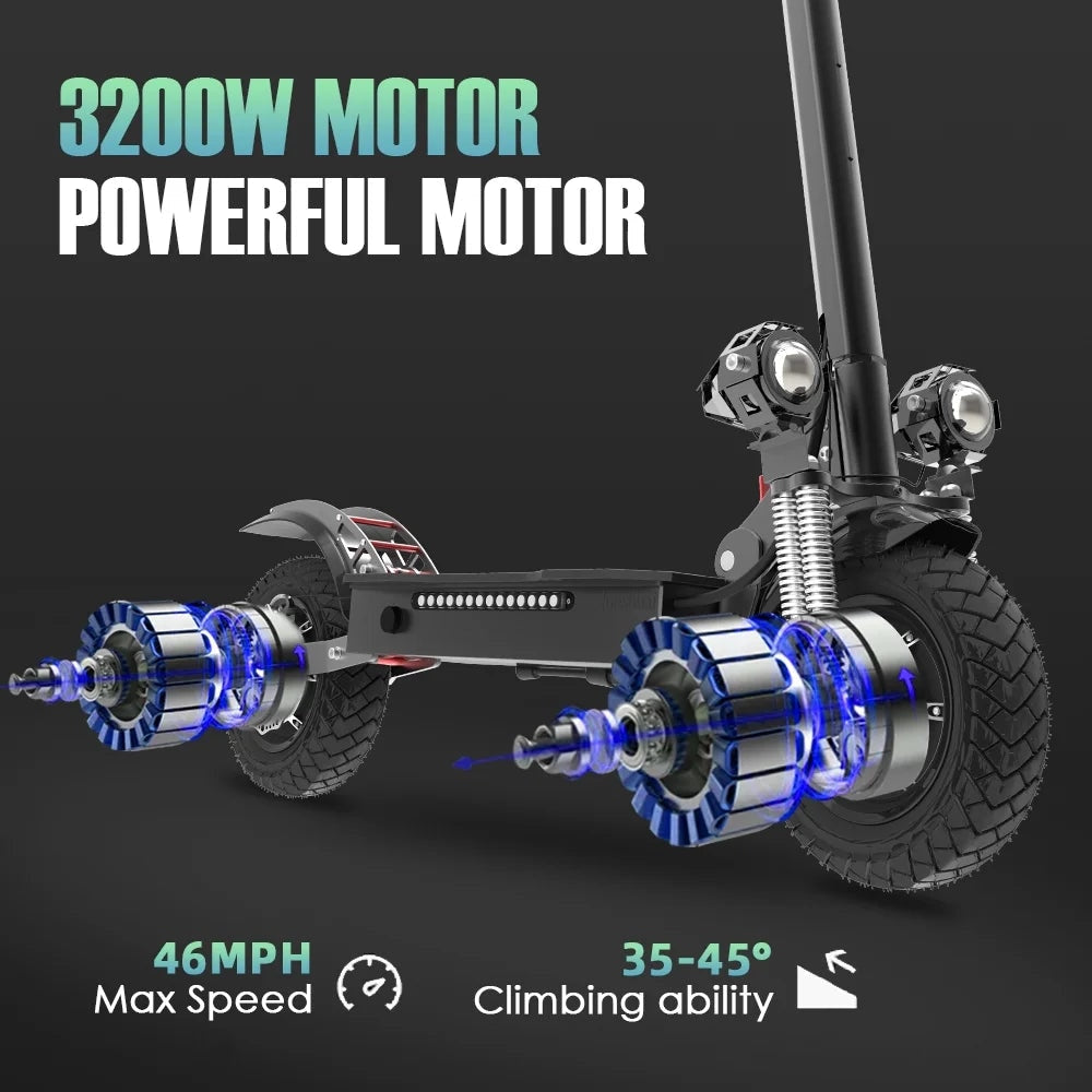 JX760 Electric Scooter, 60V 3200W Dual Motor, up to 46 MPH Speed & 50 Miles, Maximum Load of 330 Pounds Adult Escooter