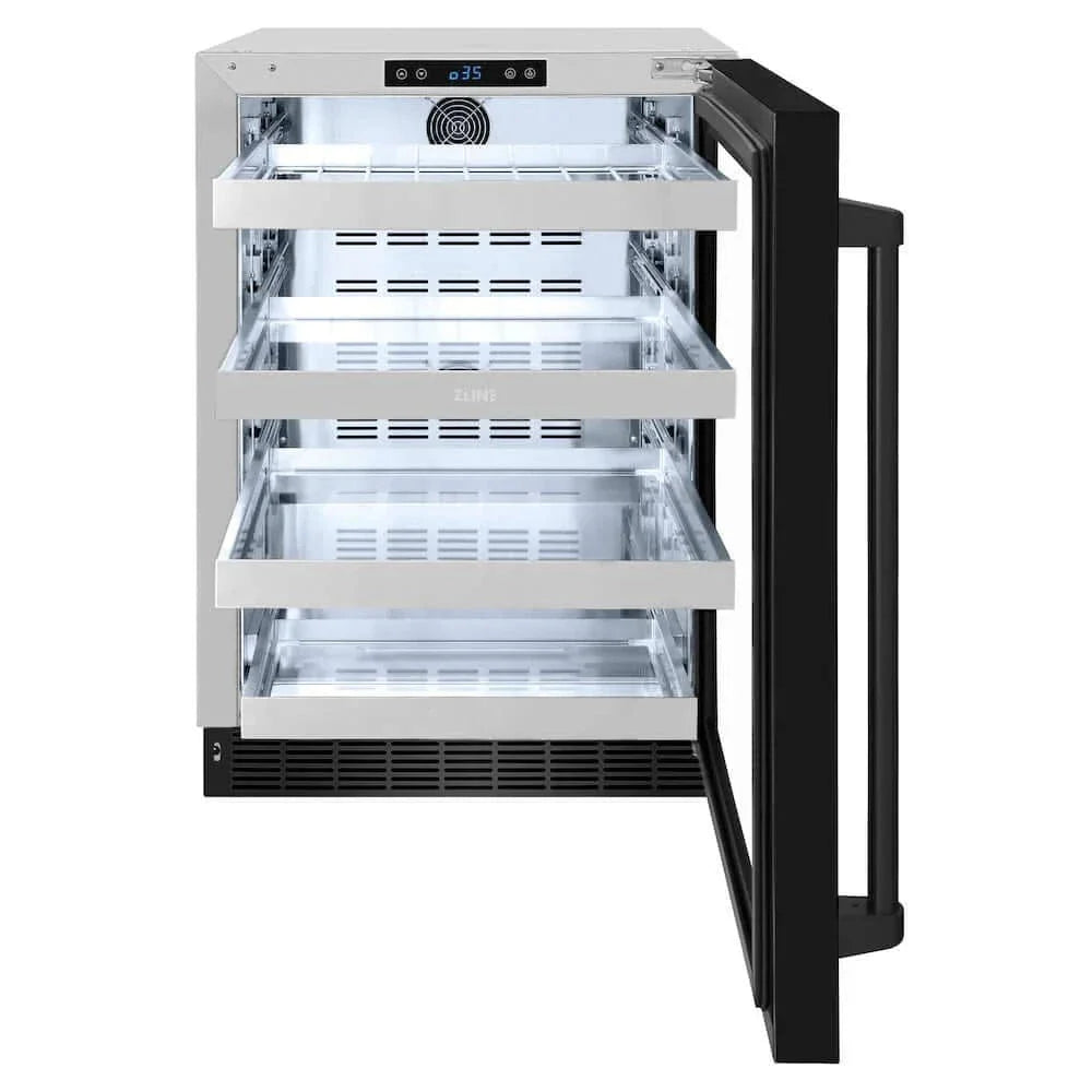 ZLINE 24" Touchstone 151 Can Beverage Fridge Black Stainless Steel Glass Door RBSO-BS-24