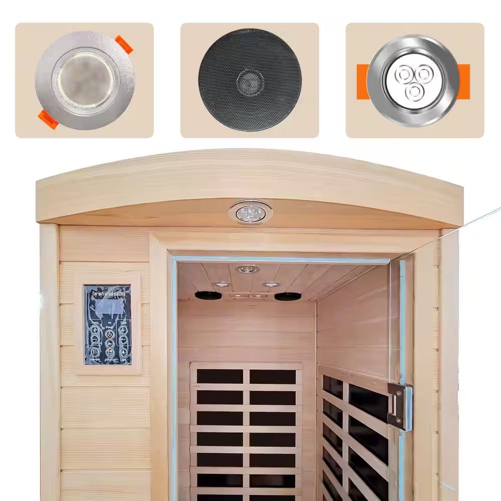 Moray 1-Person Indoor Hemlock Infrared Sauna with 8 Far-Infrared Carbon Crystal Heaters and Chromotherapy