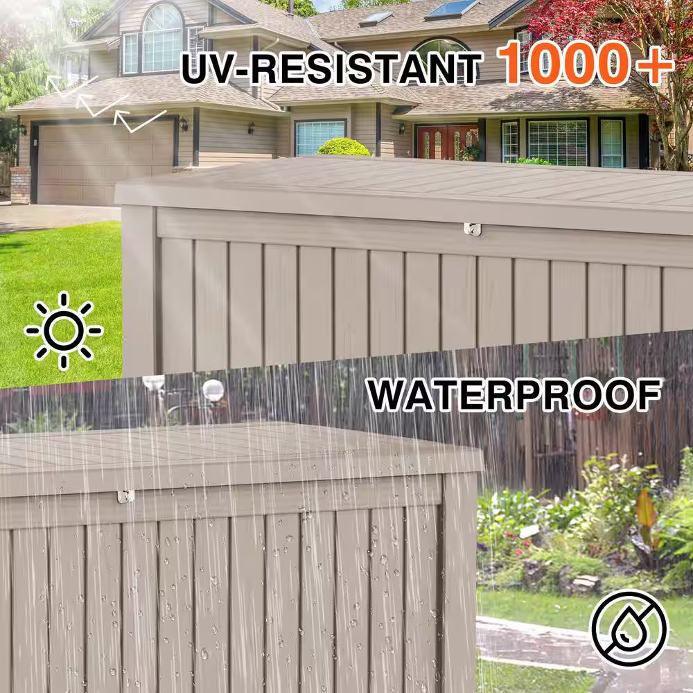 150 Gal. Outdoor Resin Deck Box with Lockable Lid, Heavy Duty Storage Bench for Patio Cushions, Toys, and Garden Tools