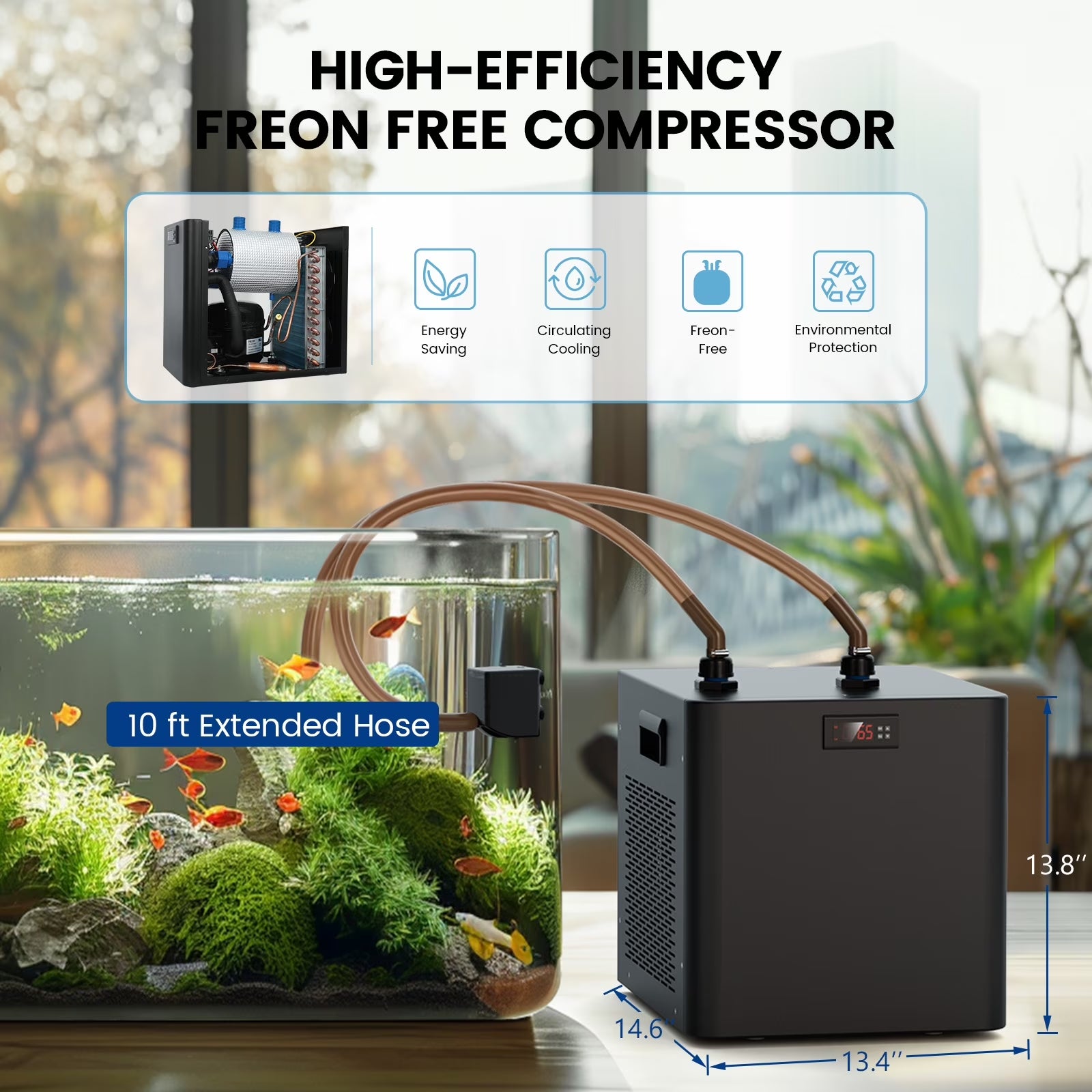 Rocita Aquarium Chiller,132Gal 500L, 1/2 HP Aquarium Water Chiller for Axolotl,Hydroponic System,Sea/Fresh Water