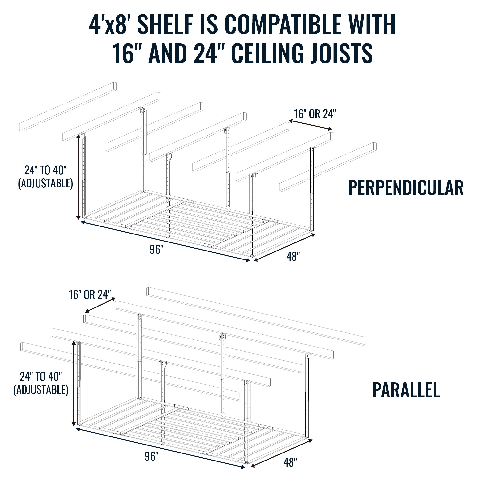 4' x 8' Faber Overhead Garage Shelving | Holds 700 lbs