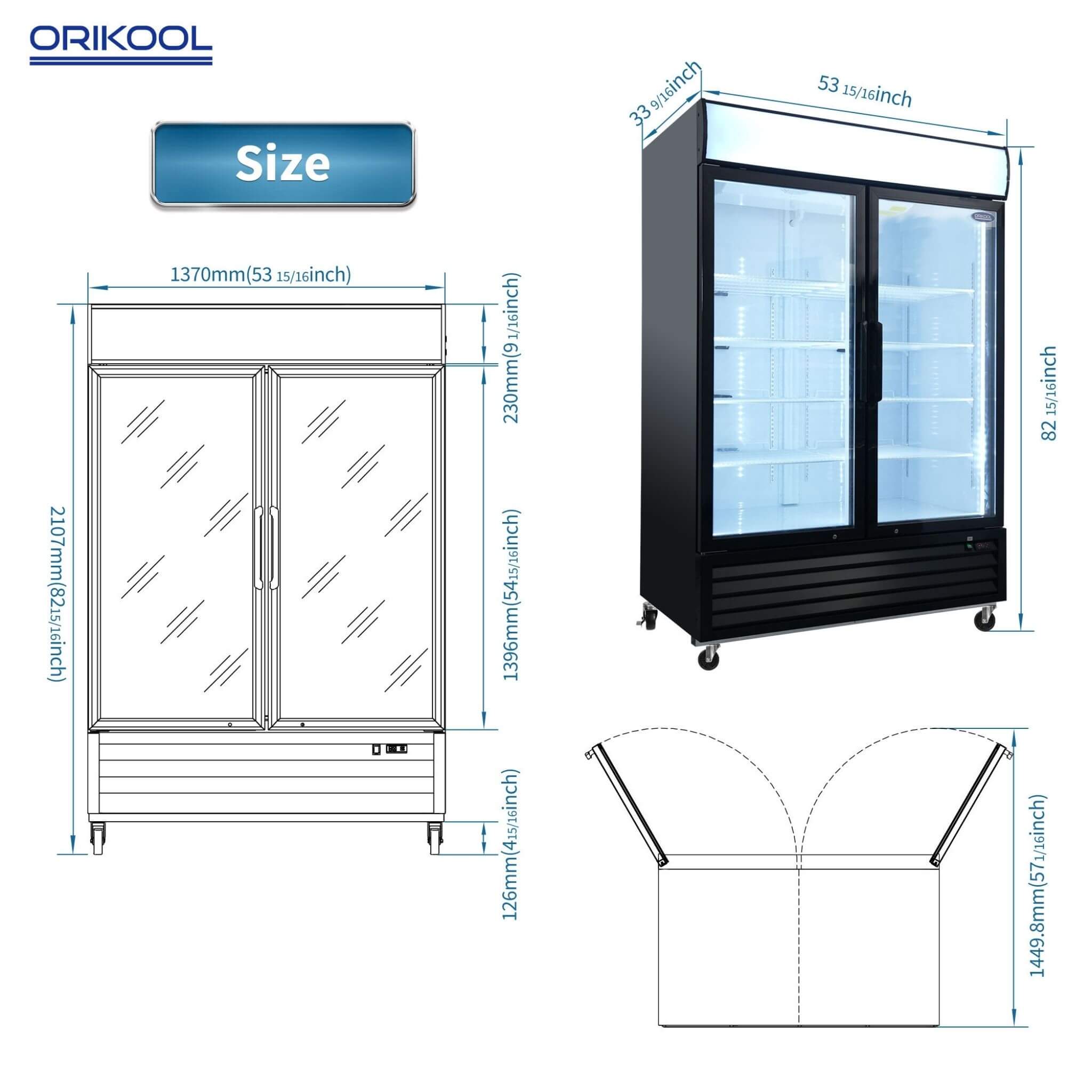 44.7 Cu.Ft Double-Door Commercial Display Merchandising Refrigerator