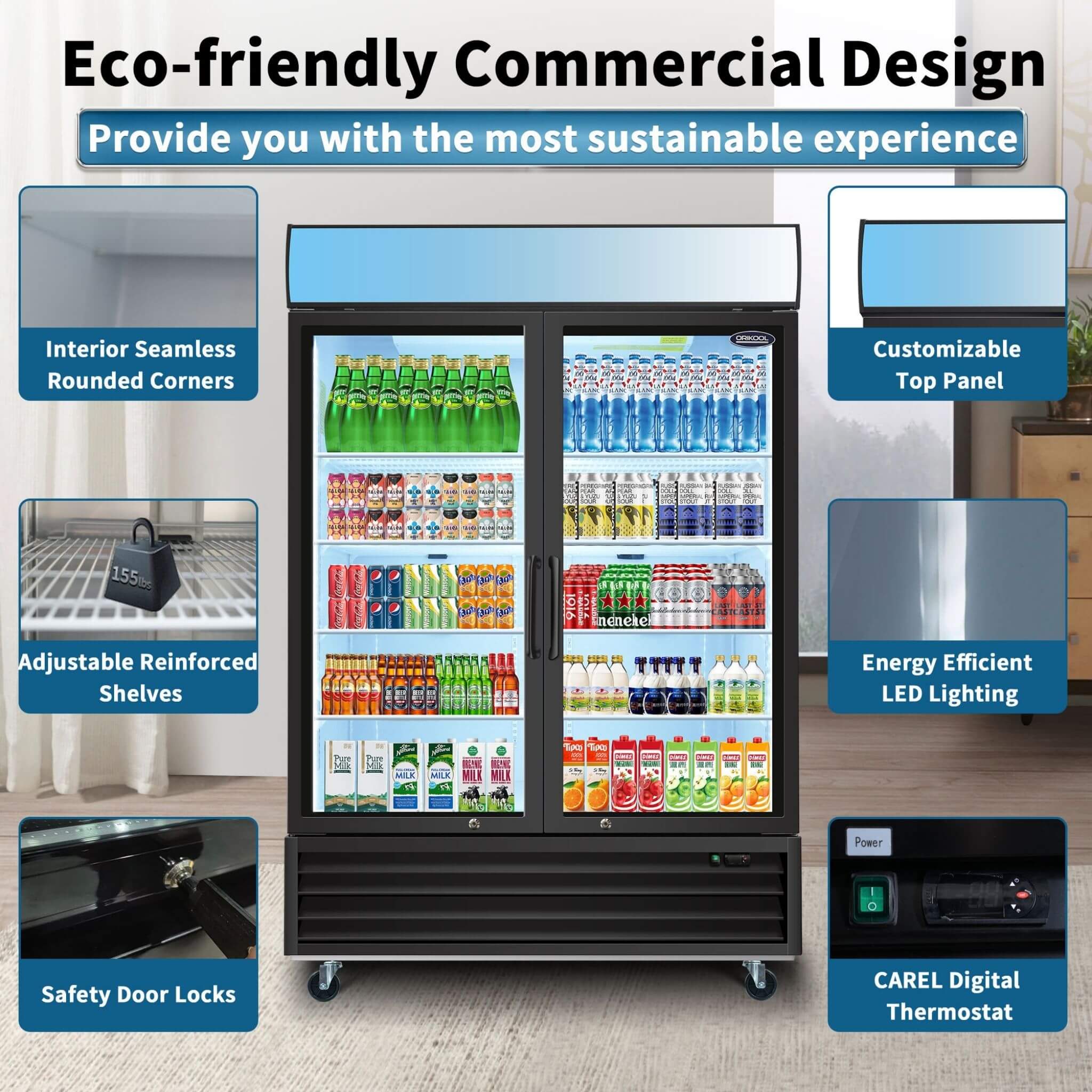 44.7 Cu.Ft Double-Door Commercial Display Merchandising Refrigerator