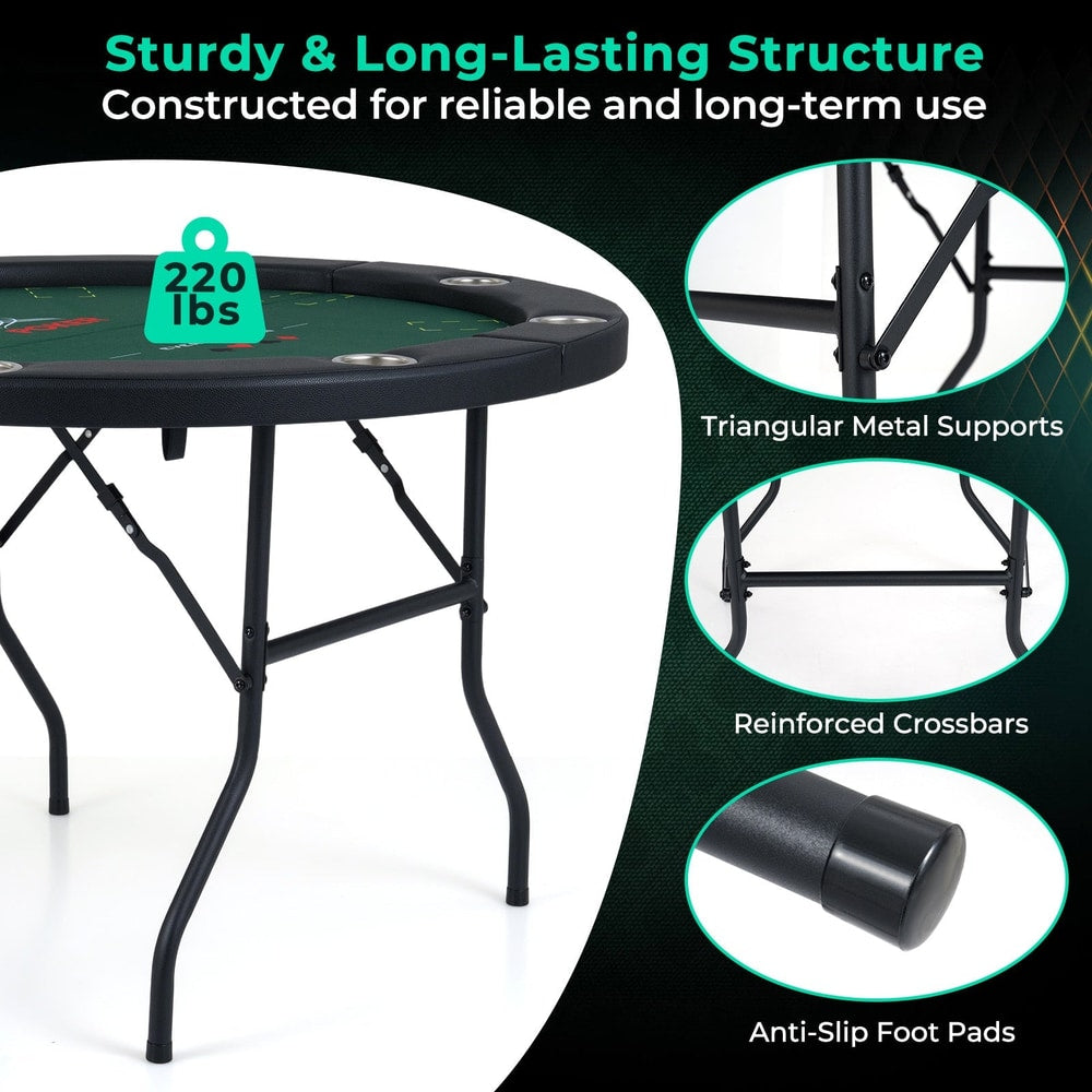 48 Inch Foldable Poker Table with 8 Cup Holders and Padded Edges