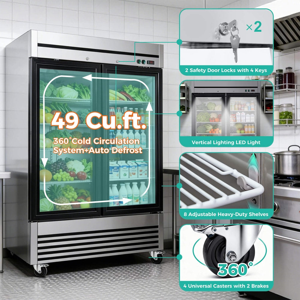 49-Inch Upright Commercial Reach-In Display Refrigerator (SAK16785)