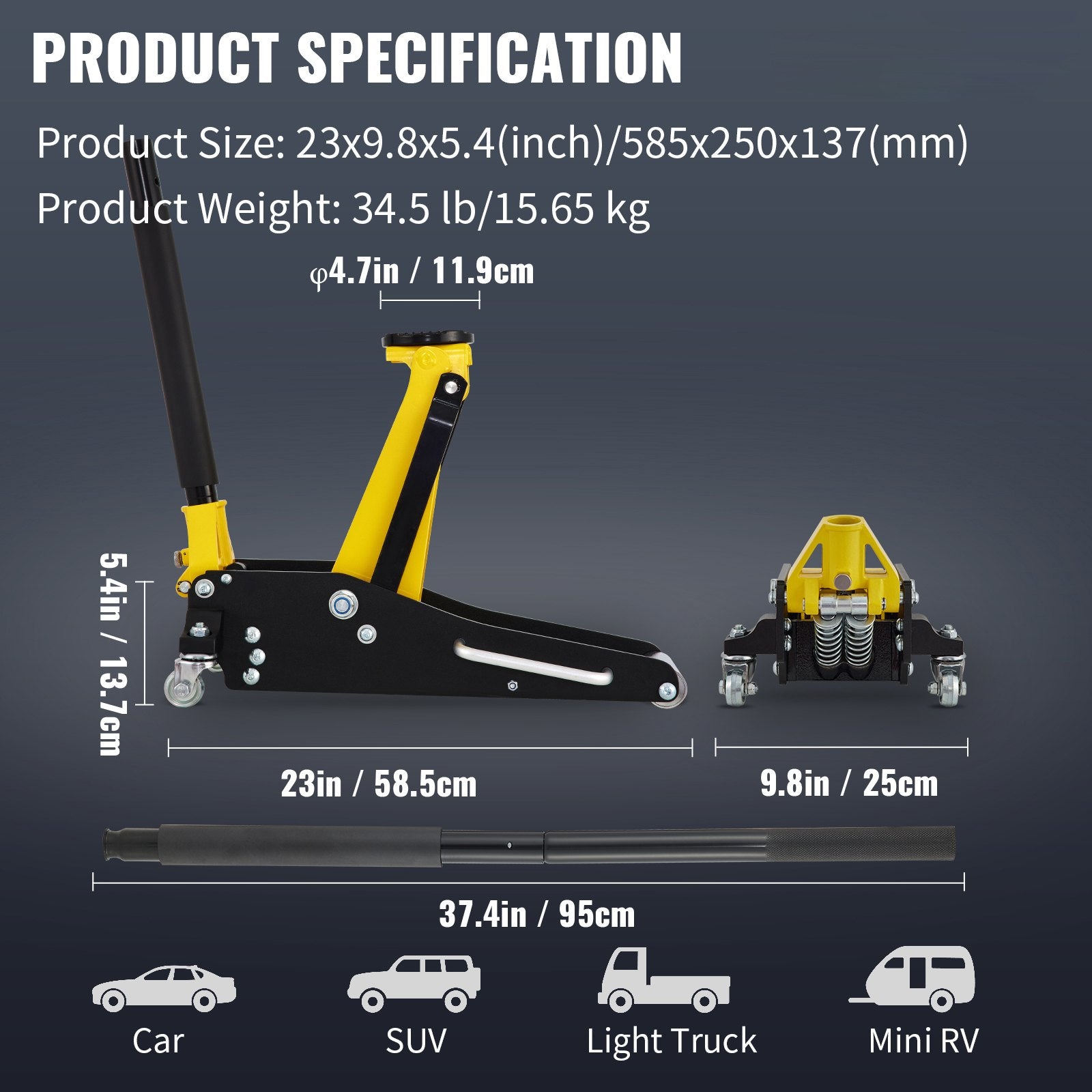 1.5 Ton Low Profile Aluminum Steel Racing Floor Jack Dual Lift Car