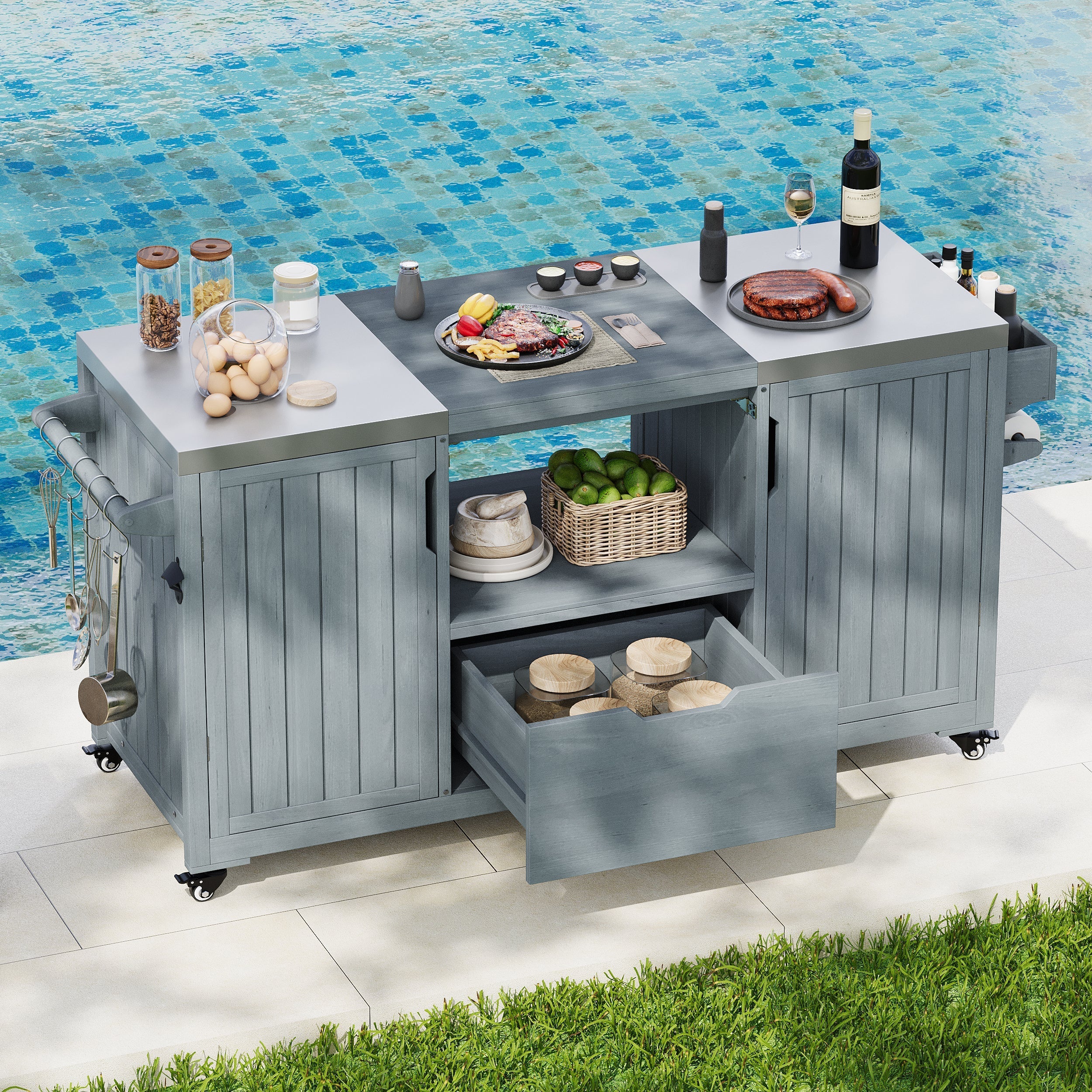 K&K 66.5" Outdoor Kitchen Island for Big Green Egg Grills