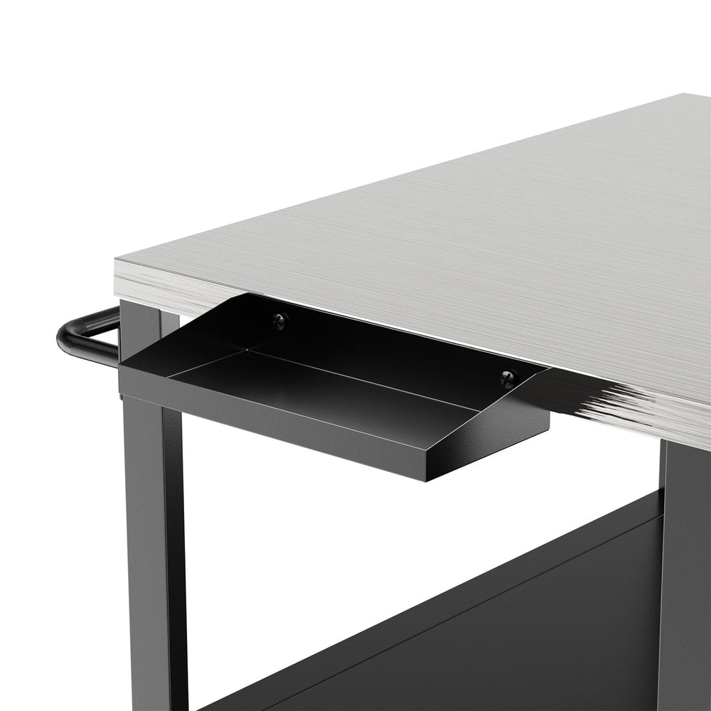 Outdoor Grill Table For Big Egg Style Bbq With Metal Grill Cart And Storage Box And Metal And Stainless Steel - Black / Silver