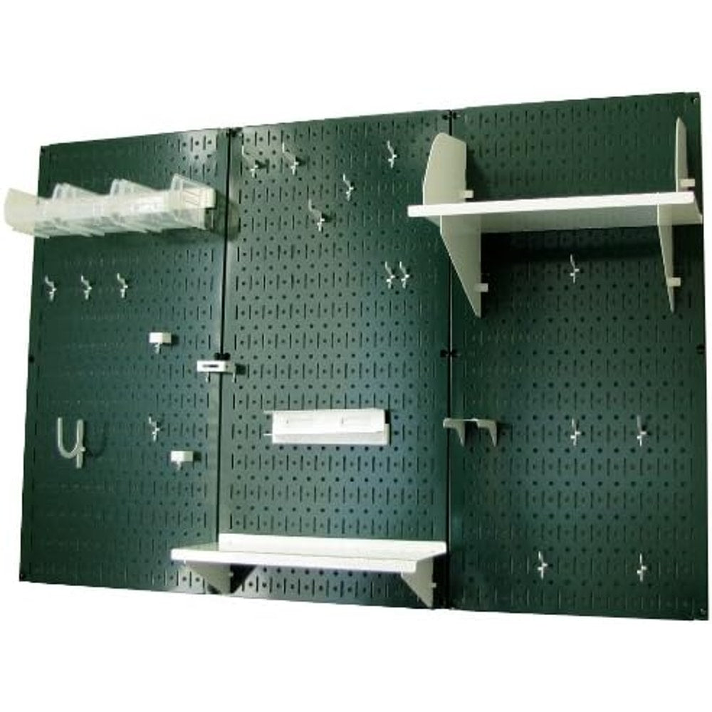 Wall Control Pegboard Organizer 4 ft. Metal Pegboard Standard Tool Storage Kit with Green Toolboard and White Accessories