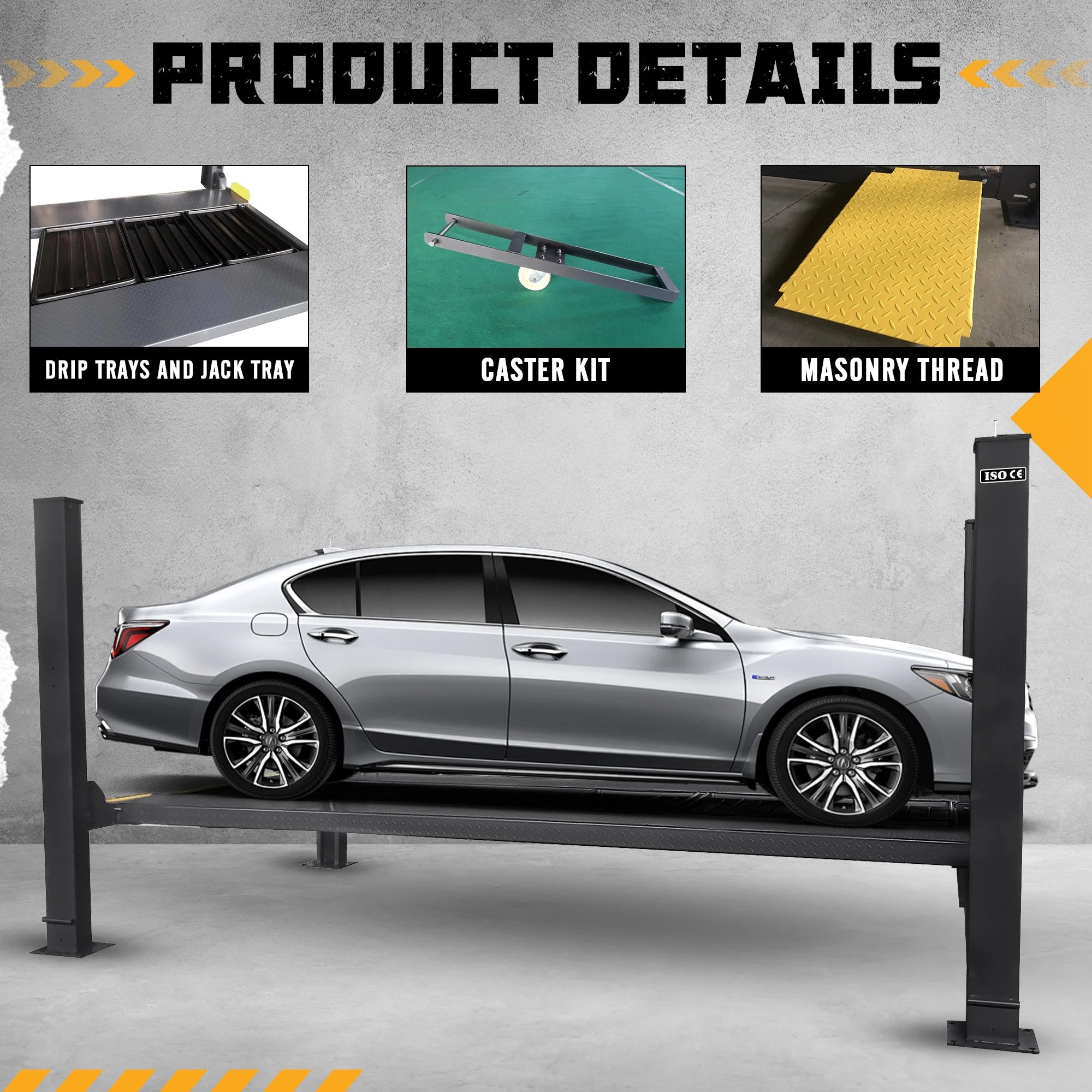 KT-4H850 Four Post Parking Lift Storage Service Car Auto Lift Truck Hoist with Caster Kit for Home Garage,Repair Shop