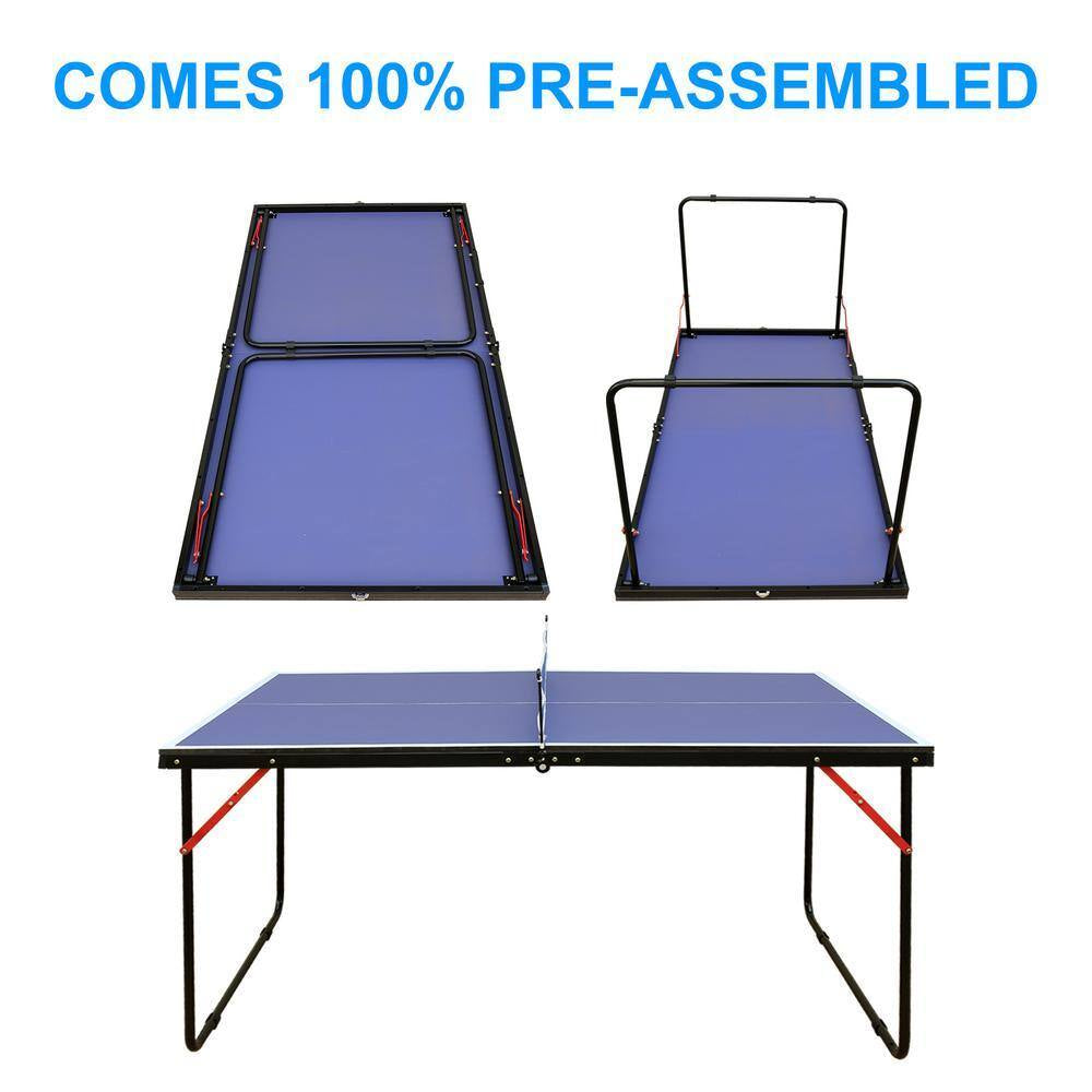54 In. Table Tennis Table Midsize Foldable Portable Ping Pong Table Set with Net, 2 Paddles and 3 Balls