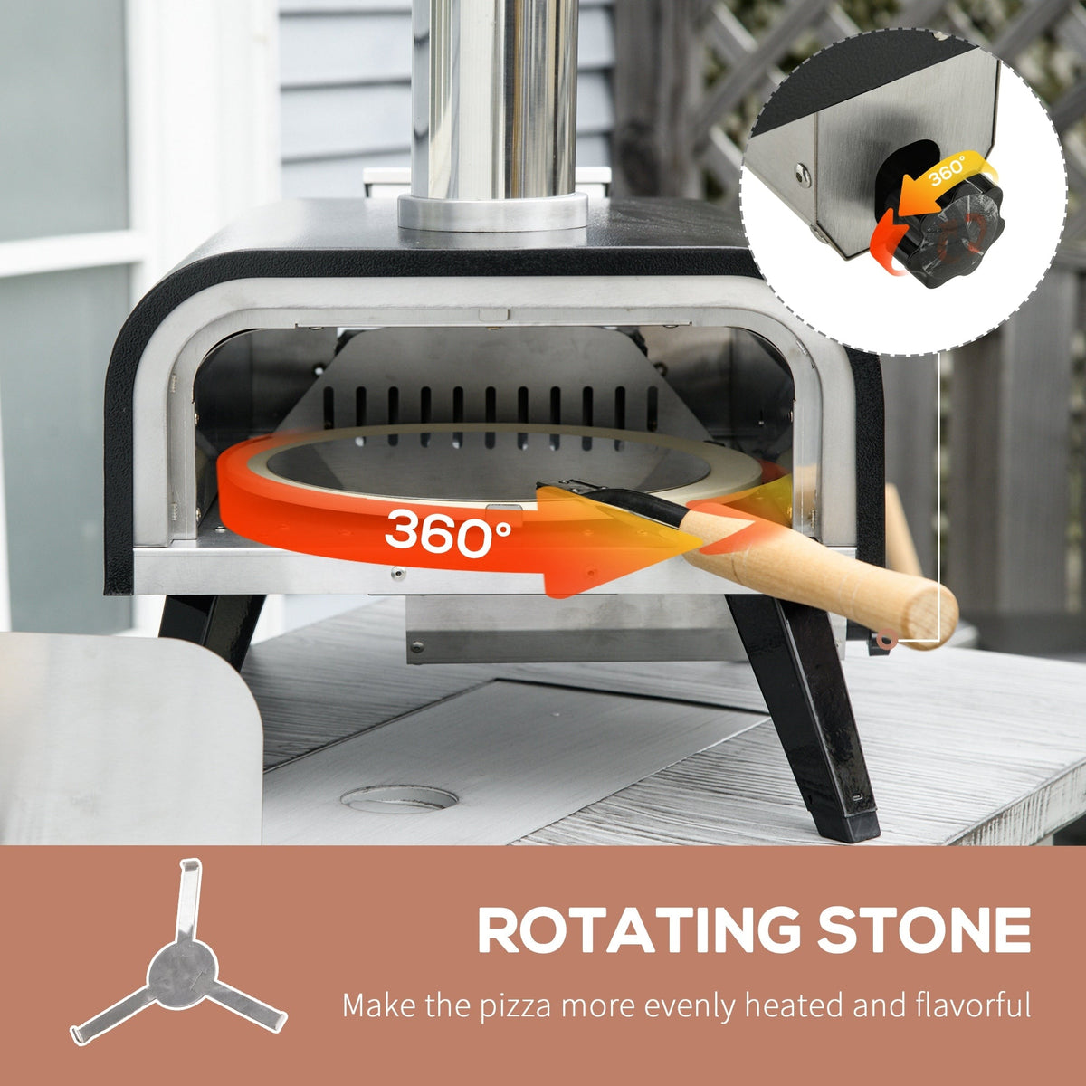 Outsunny Outdoor Pizza Oven with 12" Rotating Stone and Foldable Legs