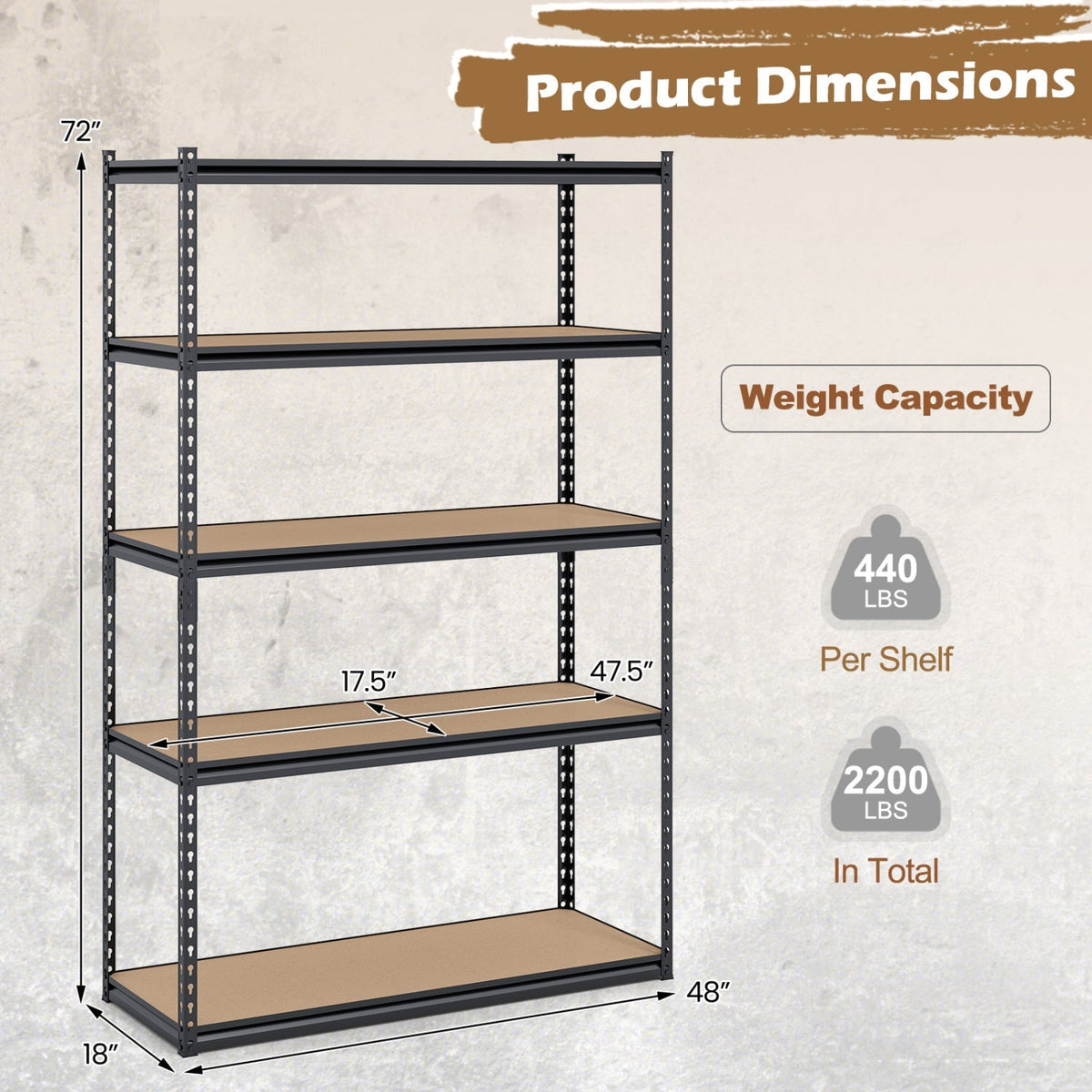 5-Tier Garage Shelving Unit for Warehouse and Basement