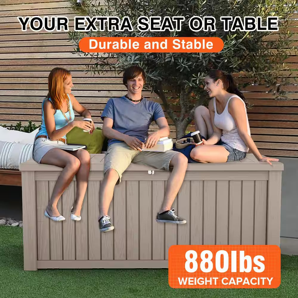 150 Gal. Outdoor Resin Deck Box with Lockable Lid, Heavy Duty Storage Bench for Patio Cushions, Toys, and Garden Tools