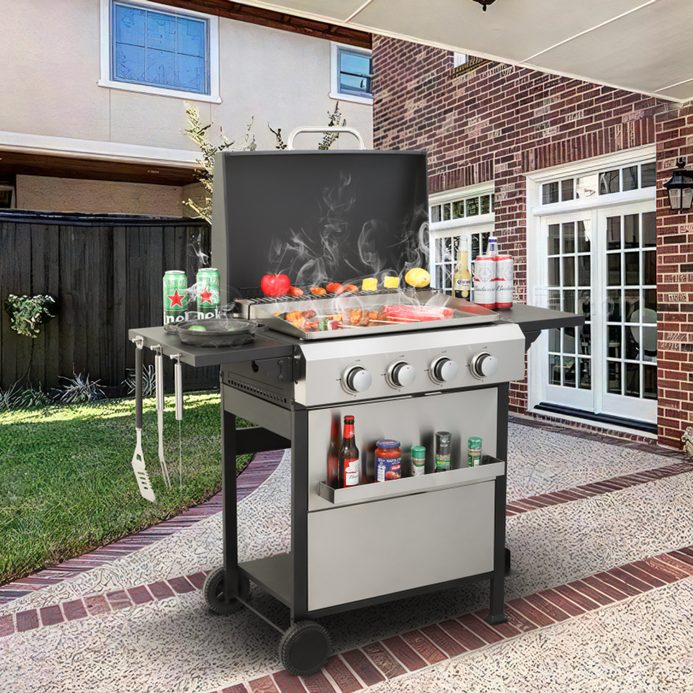 4-Burner Propane Gas BBQ Grill with Stainless Steel Plancha