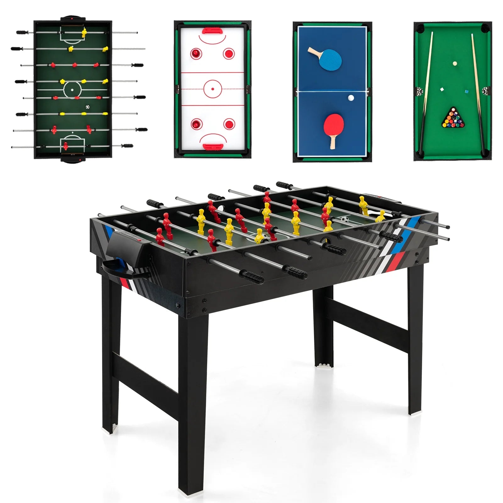 4-In-1 Combo Game Table 49" Foosball with Pool Billiards Air Hockey Table Tennis