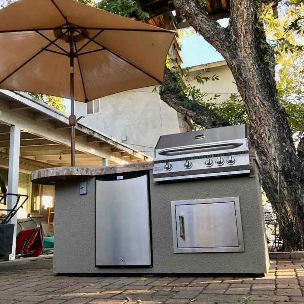 Kokomo Grill BBQ Island Maui 7'6" with 33" Round Bar, LED Lights & Built-In BBQ
