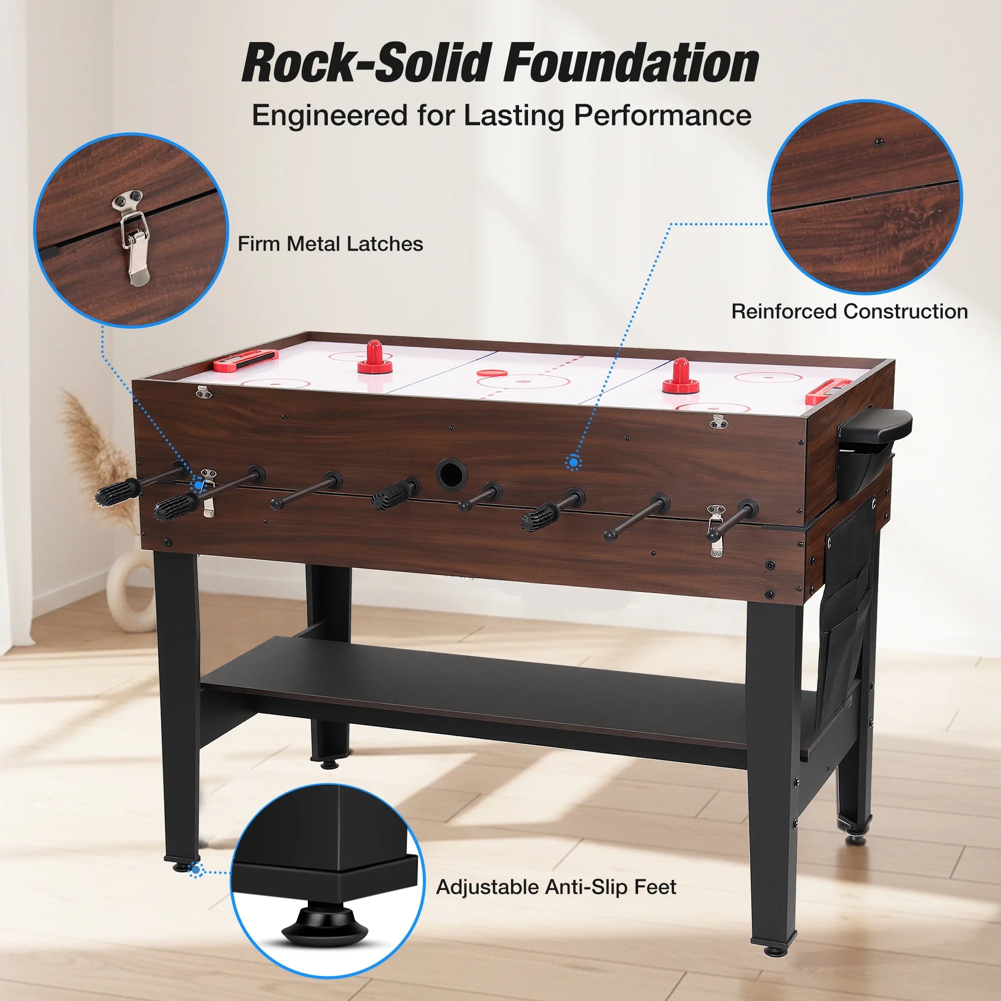 Mesa De Juego 3 En 1 Con Air Hockey, Foosball, Pool, Mesa De Juego Múltiple De 48'' Con Todos Los Accesorios Y Almacenamiento, Mesa De Juego Combinada Nivel Profesional Para Adultos Niños Sala De Juegos Familiar