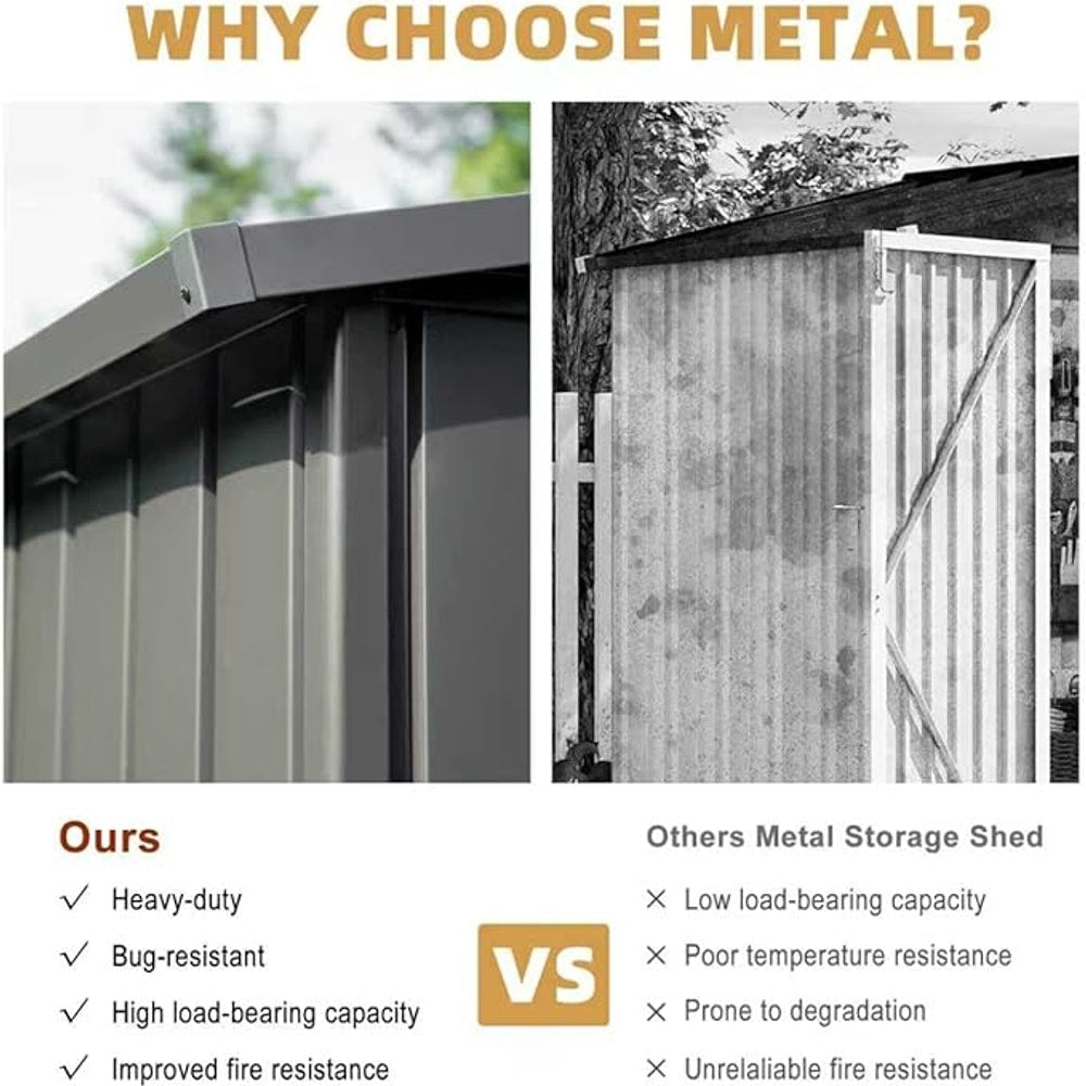 Domi Outdoor Storage Shed 11’ x 9’, Metal Sheds with Galvanized Steel Frame & Windows & Lockable Door, Garden Shed Tool Storage Room for Patio, Grey
