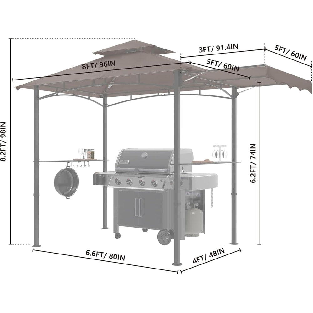 MASTERCANOPY 11 x 5 Grill Gazebo with Extra Side Awning Outdoor BBQ Gazebo with 2 LED Lights for Patio Party Backyard Picnic(Brown)