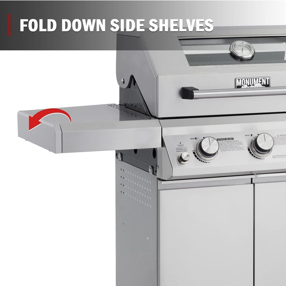 Monument Grills Larger 3-Burner Propane Gas Grills Barbeque Stainless Steel Heavy-Duty Cabinet Style with BBQ Cover (2 Items)