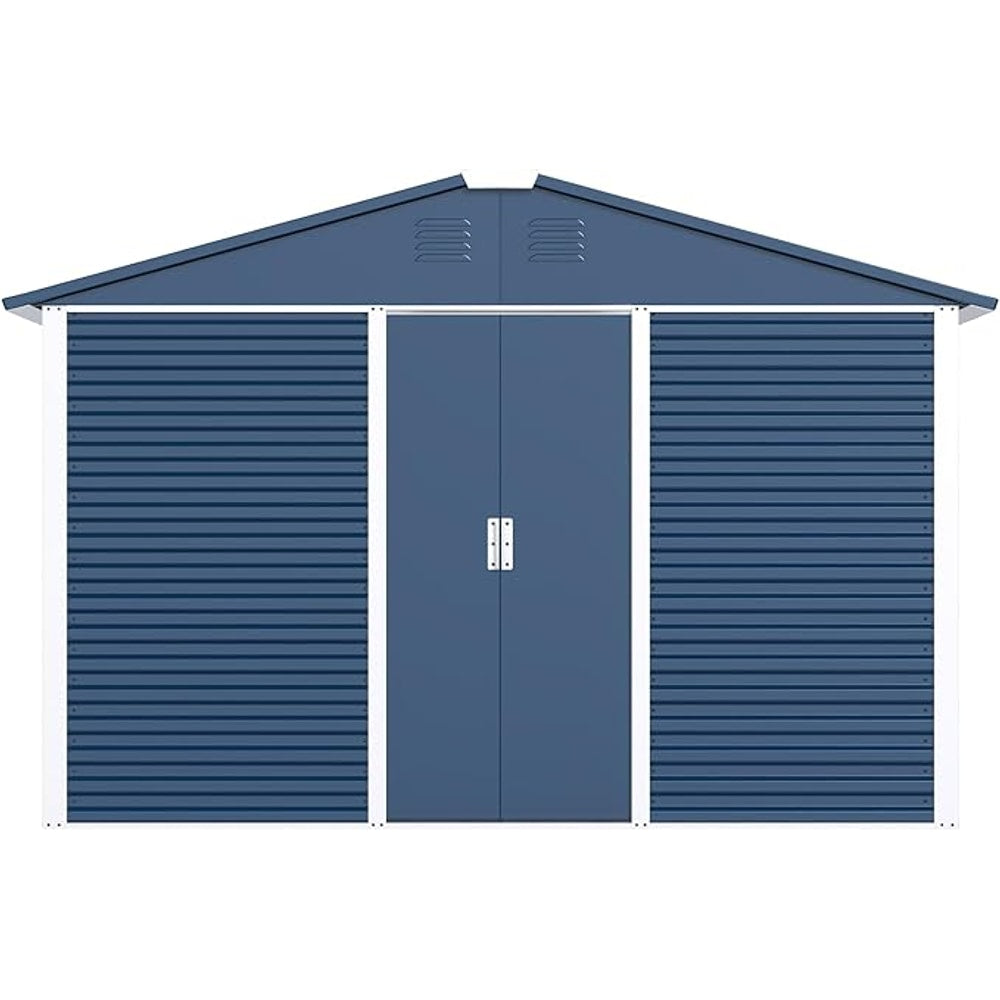 Metal Outdoor Storage Shed 10FT x 10FT, Steel Utility Tool Shed Storage House with Sliding Door, Metal Sheds Outdoor Storage for Backyard Garden Patio Lawn, Blue