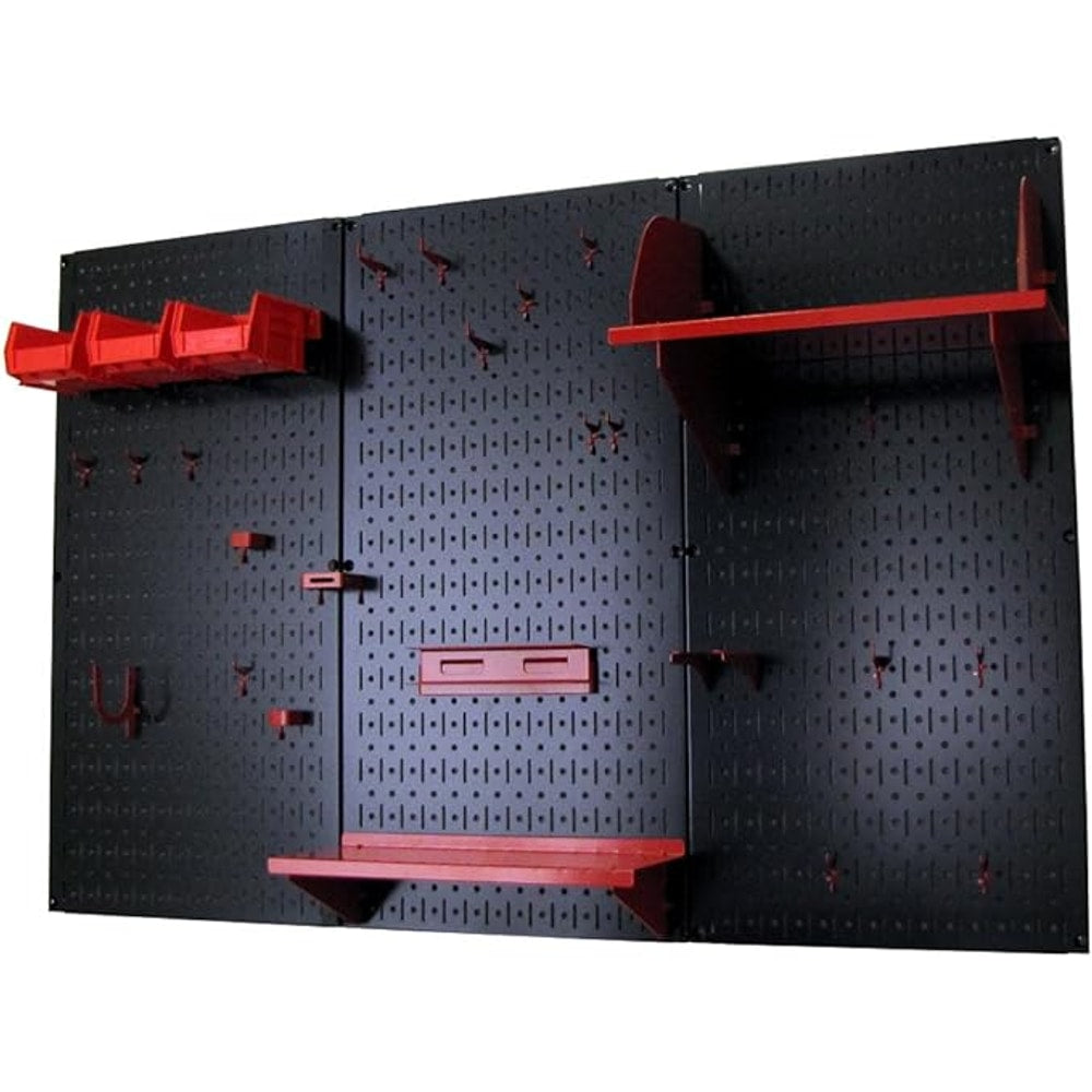 Wall Control Pegboard Organizer 4 ft. Metal Pegboard Standard Tool Storage Kit with Black Toolboard and Red Accessories