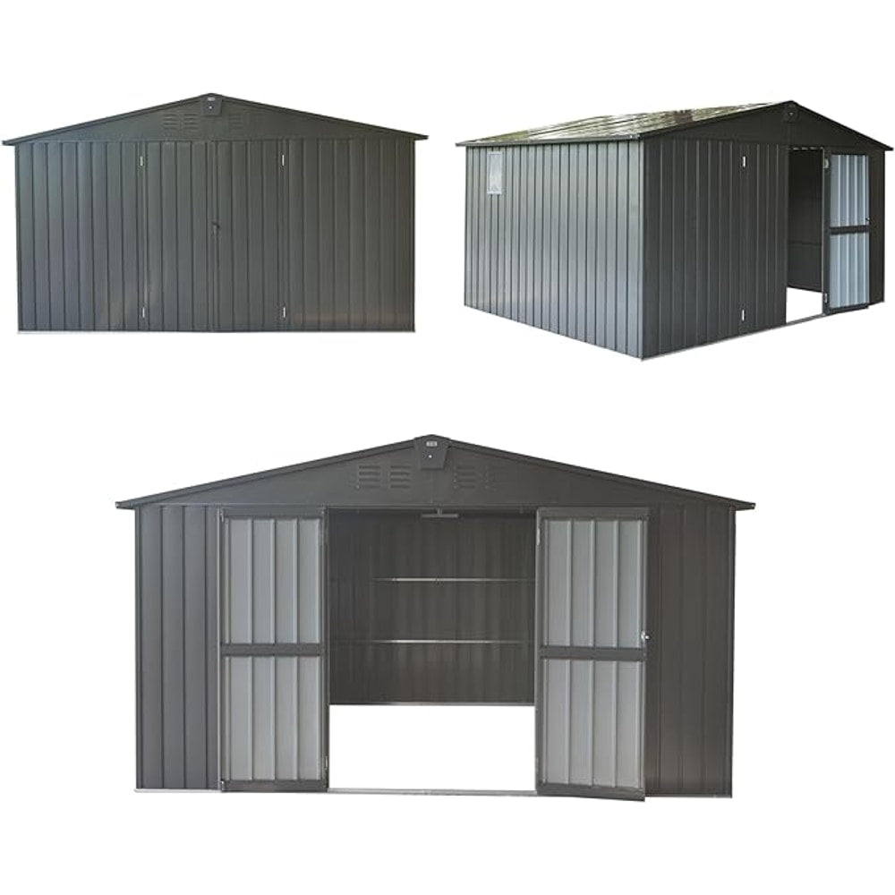 Domi Outdoor Storage Shed 11' x 9', Metal Steel Utility Tool Shed Storage House with Double Lockable Doors & Air Vents for Backyard Patio Garden Lawn Dark Grey