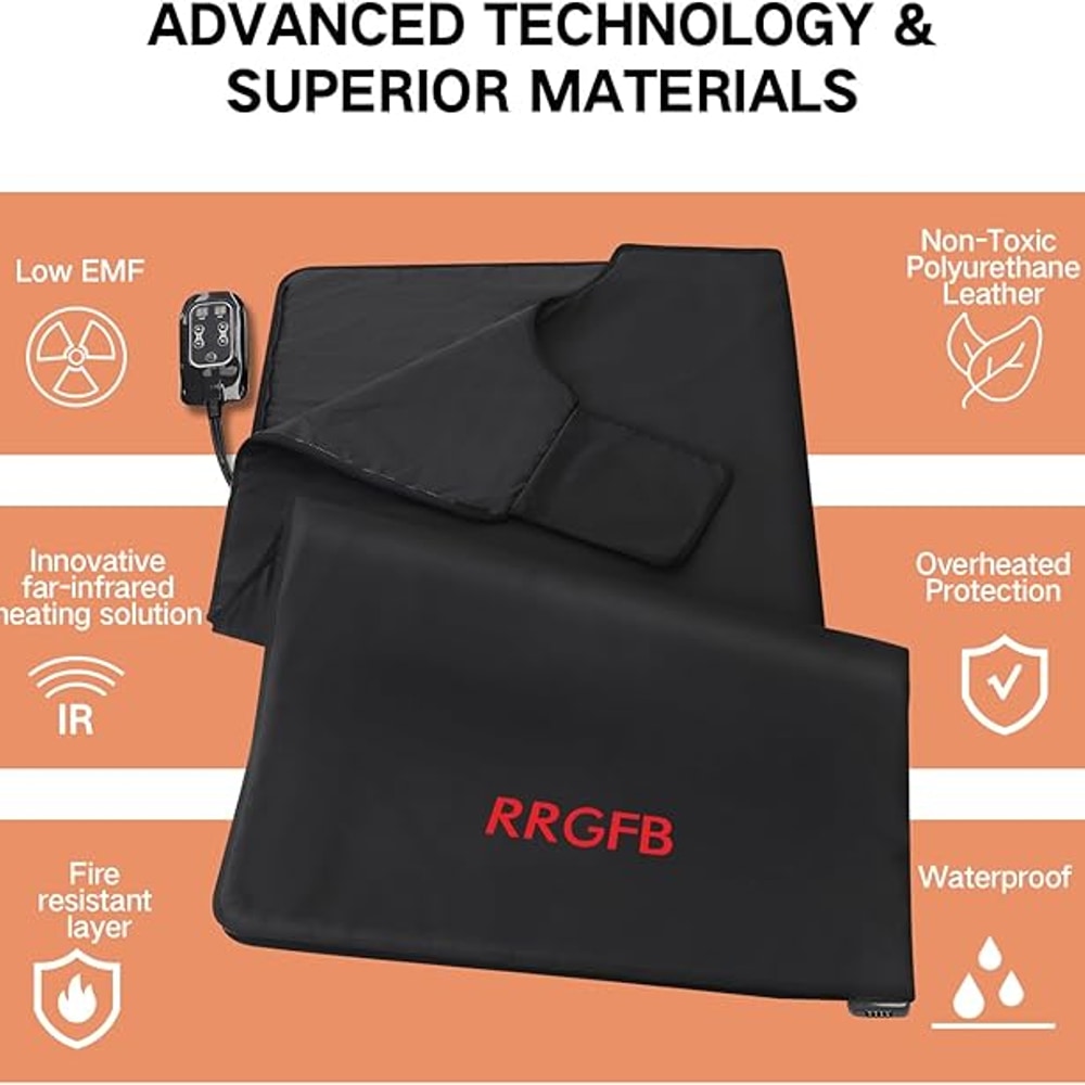 Low EMF Portable Infrared Sauna Blanket,Crystal Therapy Home Relaxation, Adjustable Timer 1-60 Min, 95-167℉ Temp Range, 6 ft x 2.95 ft, Durable PU Leather Cover
