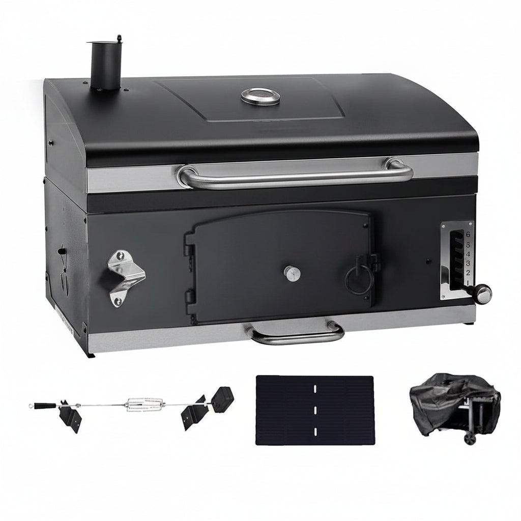 Built In Charcoal Grill, BBQ Grill with Oversize Cooking Area, Outdoor Cooking Grill with Charcoal Trays for Outdoor Backyard Camping Picnics, Patio and Parties