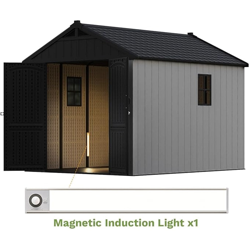 Patiowell 8 x 10 FT Resin Outdoor Storage Shed with Floor and Light, Large Plastic Barn with Lockable Door for Garden Tools, Backyard, Bike Storage, Easy Installation in Beige (Kick-it Shed)