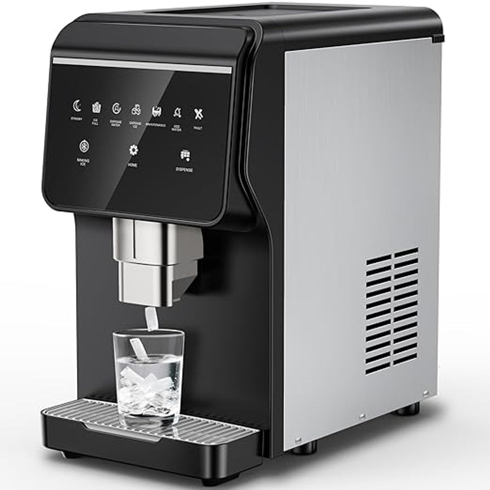 3-in-1 Nugget Ice Maker with Ice & Water Dispenser - 90Lbs/24H Pellet Chewable Ice, Self-Cleaning Countertop Stainless Steel Ice Machine for Commercial, Office, Kitchen, Party (Quiet Operation)