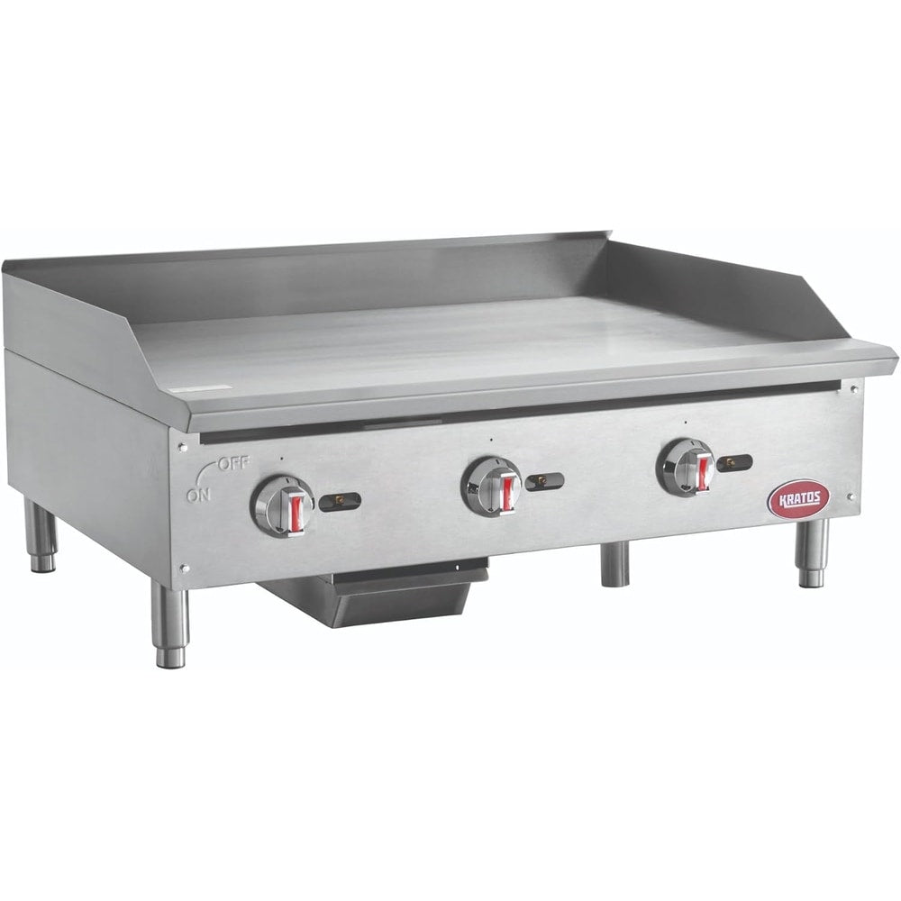 Kratos 29Y-005 36" Commercial Restaurant Gas Countertop Griddle, Manual Controls, 3 Burners, 90,000 BTU Output