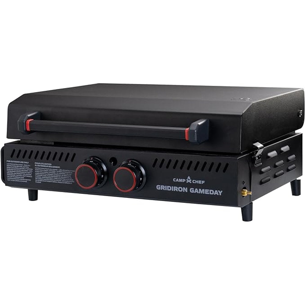 Gridiron Gameday 24" Flat Top Grill – Portable Tabletop Griddle with Hinged Lid, 24,000 BTUs, Flamethrower Ignition, Dual Heat Zones & Adjustable Legs for Tailgating, Camping, Outdoor Cooking